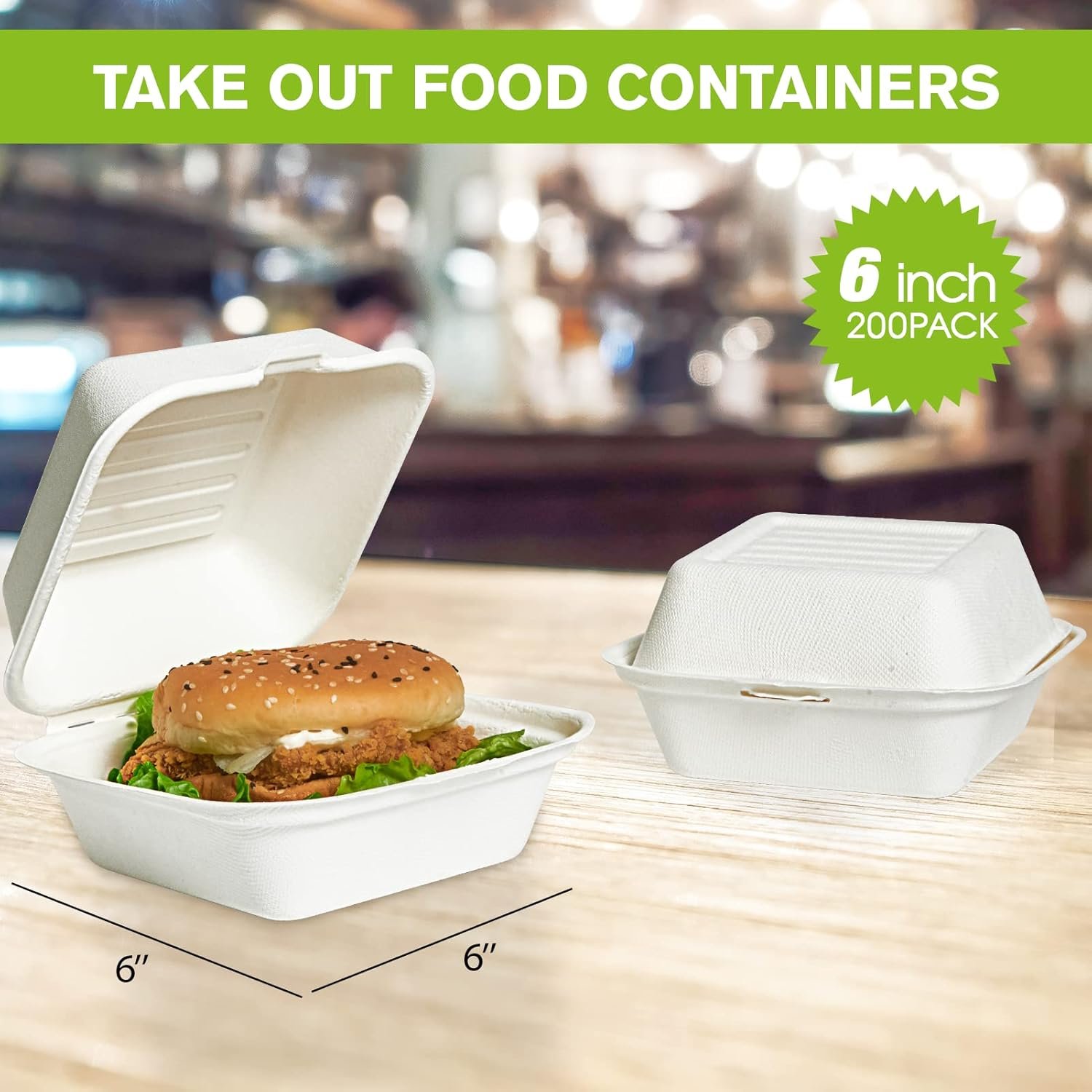 Logo Personalizado Contenedores de Comida desechables 100% compostables Clamshell 200 Pack, cajas para ensaladas, pasteles y sándwiches de 6 * 6 pulgadas, Proveedor de soluciones sostenibles. Logo Personalizado Contenedores de Comida desechables 100% compostables Clamshell 200 Pack, cajas para ensaladas, pasteles y sándwiches de 6 * 6 pulgadas, Proveedor de soluciones sostenibles.