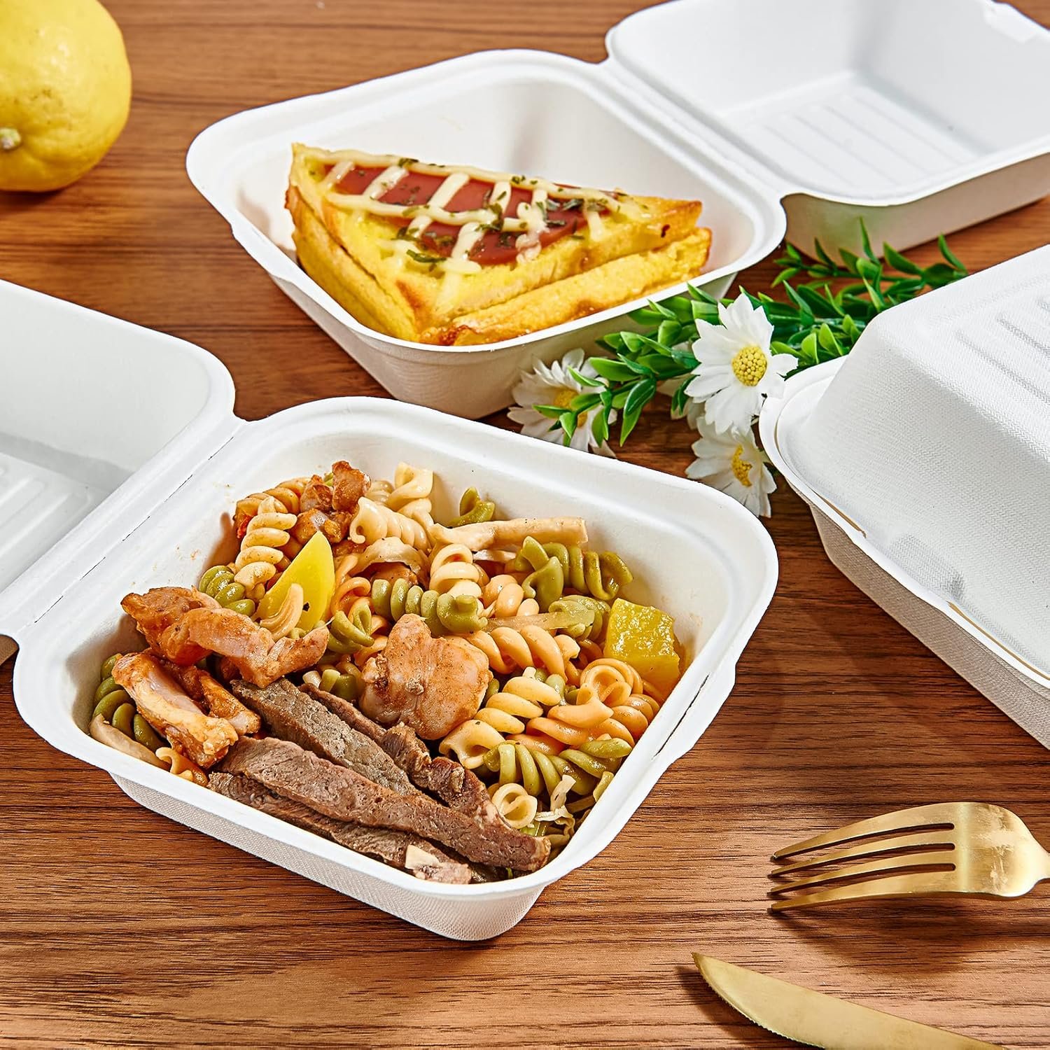 Logo Personalizado Contenedores de Comida desechables 100% compostables Clamshell 200 Pack, cajas para ensaladas, pasteles y sándwiches de 6 * 6 pulgadas, Proveedor de soluciones sostenibles. Logo Personalizado Contenedores de Comida desechables 100% compostables Clamshell 200 Pack, cajas para ensaladas, pasteles y sándwiches de 6 * 6 pulgadas, Proveedor de soluciones sostenibles.