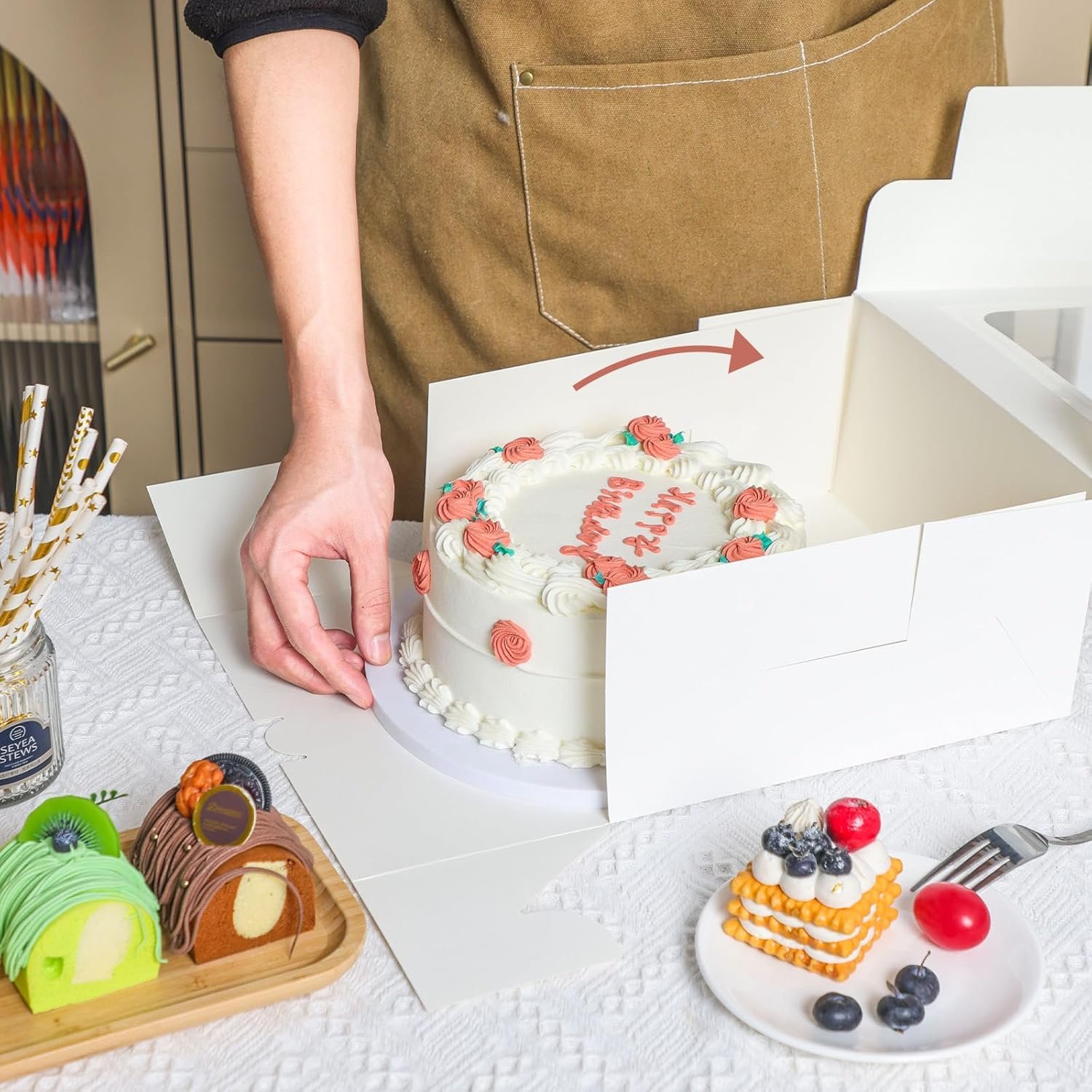Cajas de pasteles 24 piezas con ventana, 10x10x5 pulgadas, personalizadas con logo, ideales para cumpleaños, bodas, pasteles, chocolates, galletas y pie, marca blanca de Fábrica.