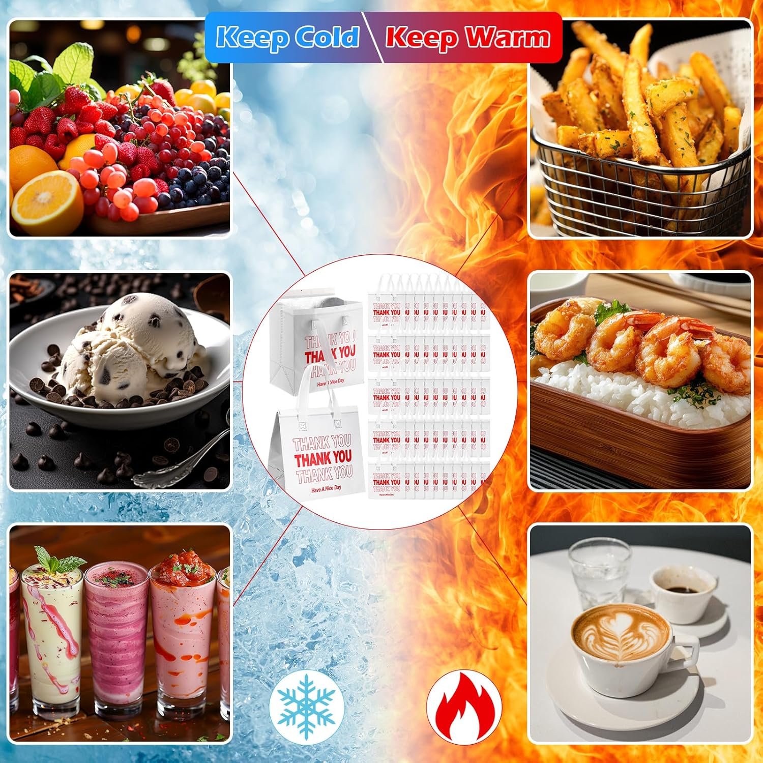 Logo Personalizado Bolsas Térmicas Aislantes para Comida a Granel 80 Pcs 9.5 x 9.5 x 6 Pulgadas para Comida Fría y Caliente, Ideal para Viajes, Pizza, Café, Leche, Catering, Restaurante y Picnic, Proveedor