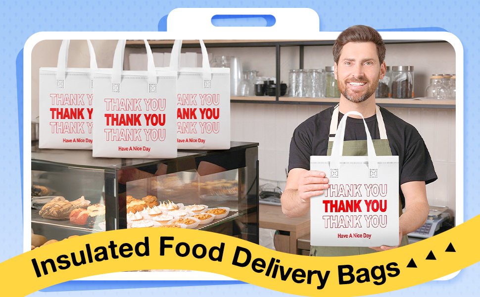 Logo Personalizado Bolsas Térmicas Aislantes para Comida a Granel 80 Pcs 9.5 x 9.5 x 6 Pulgadas para Comida Fría y Caliente, Ideal para Viajes, Pizza, Café, Leche, Catering, Restaurante y Picnic, Proveedor