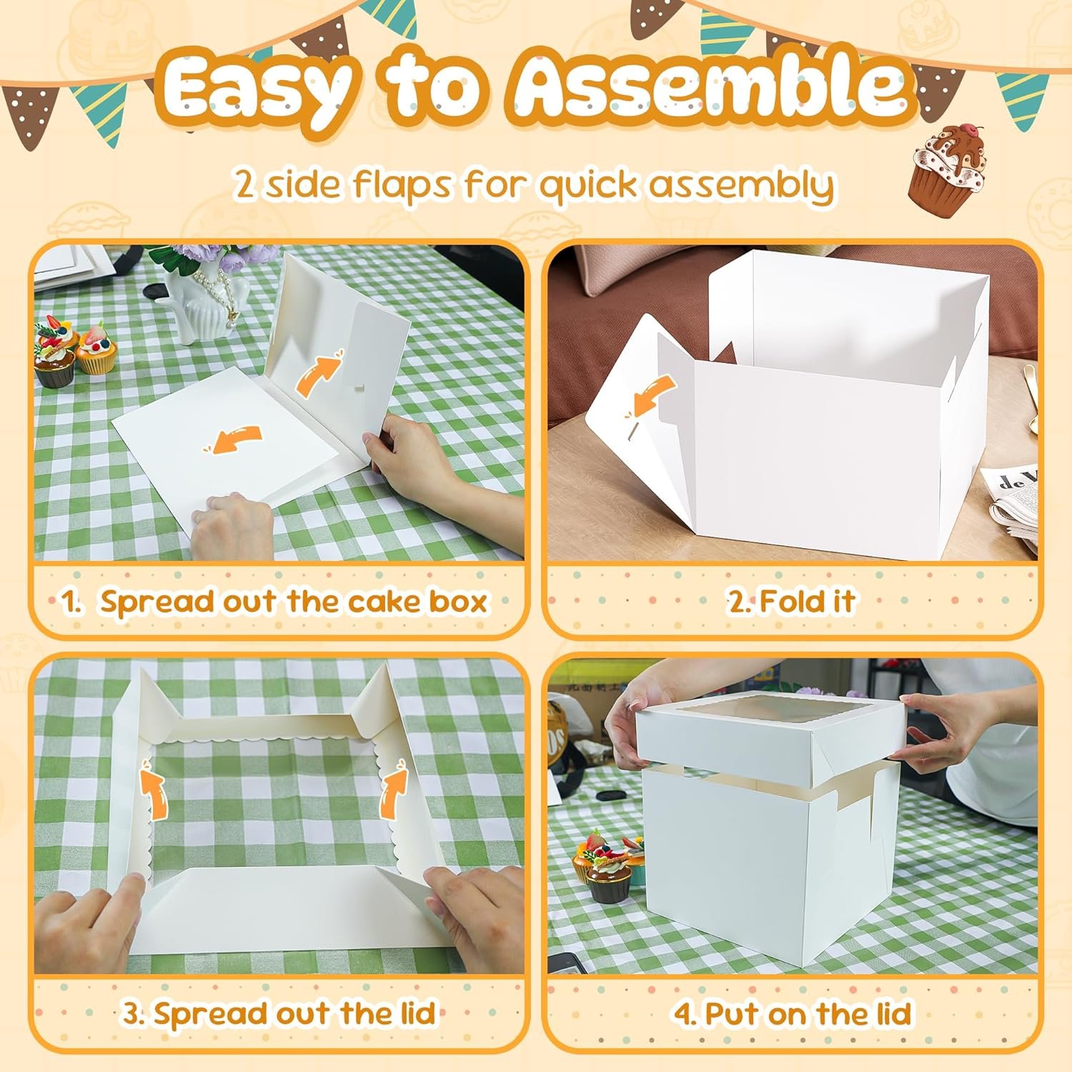 Caja de pastel blanca con ventana, 3 paquetes de 10x10x8 pulgadas, ideal para cumpleaños, postres, galletas y bodas, con opción de logo personalizado, productos de marca blanca de calidad del proveedor.