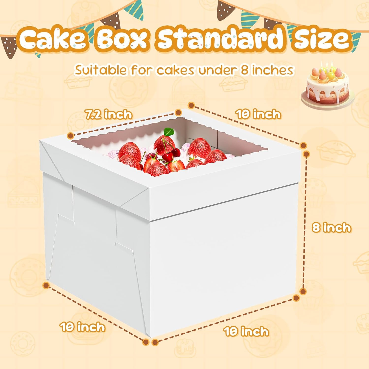 Caja de pastel blanca con ventana, 3 paquetes de 10x10x8 pulgadas, ideal para cumpleaños, postres, galletas y bodas, con opción de logo personalizado, productos de marca blanca de calidad del proveedor.