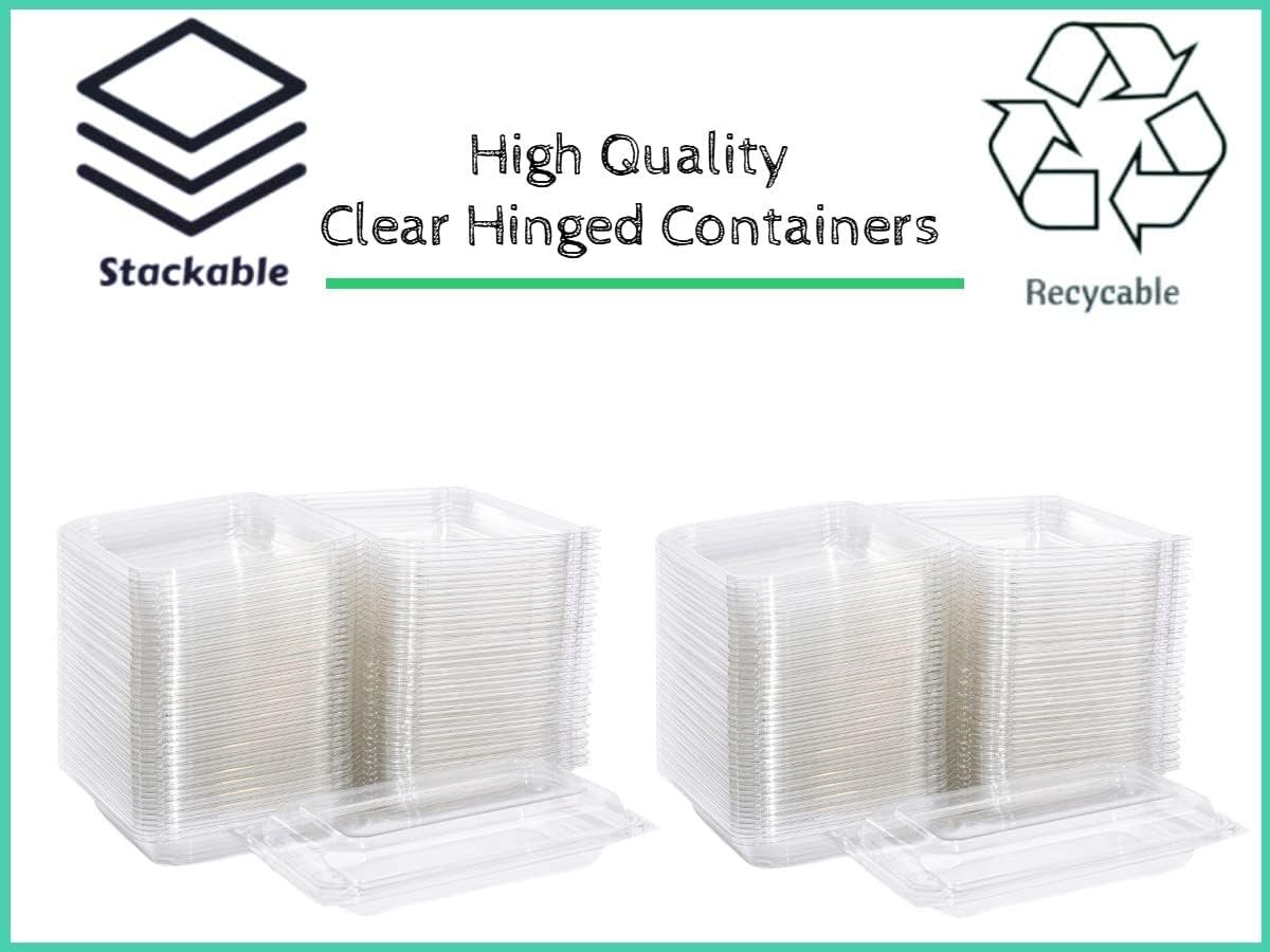 Contenedores desechables de plástico transparente con logo personalizado, paquete de 25 (9 3/8 x 6 3/4 x 2 3/16), resistentes y aptos para marca blanca de proveedor.