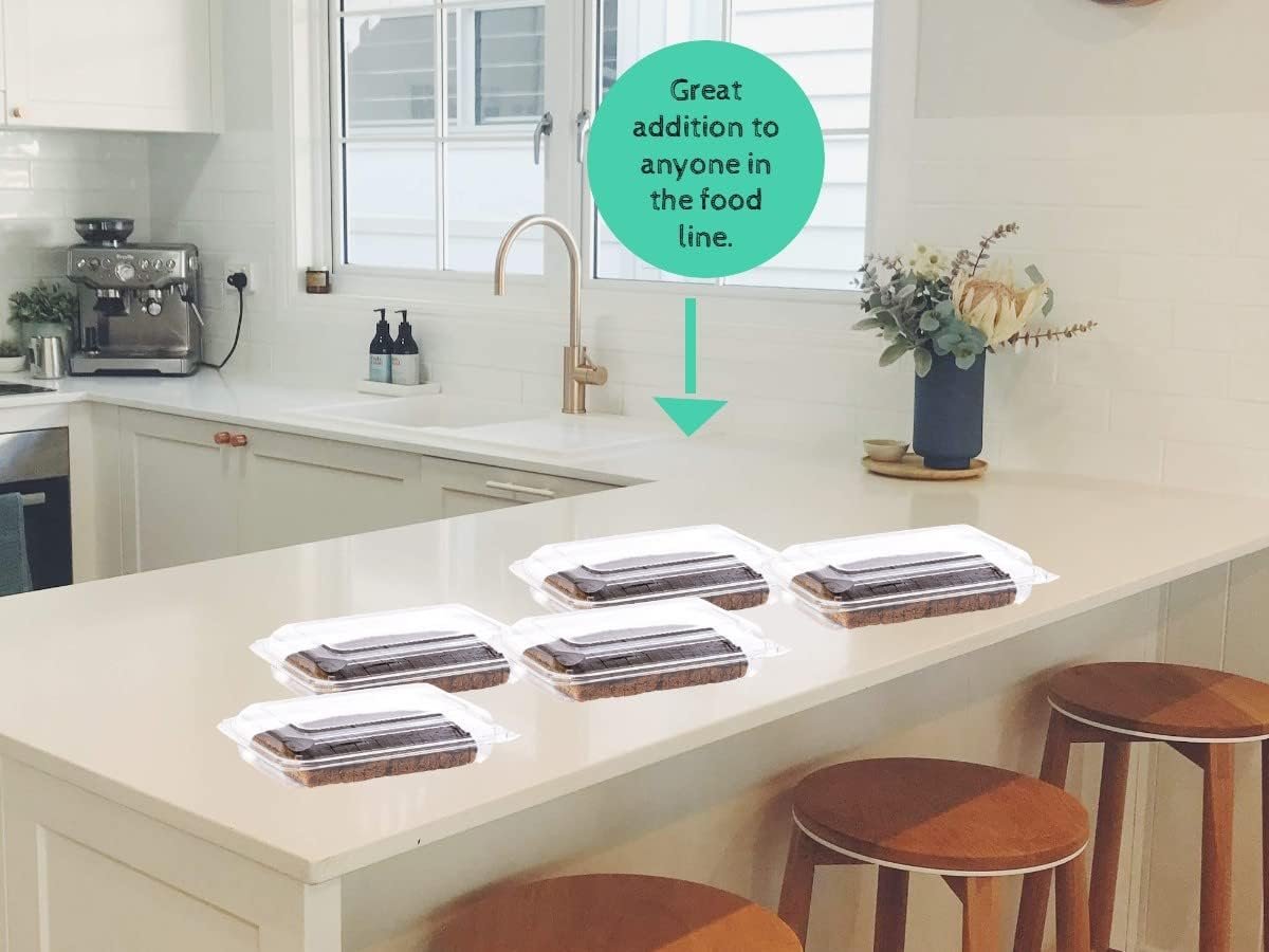 Contenedores desechables de plástico transparente con logo personalizado, paquete de 25 (9 3/8 x 6 3/4 x 2 3/16), resistentes y aptos para marca blanca de proveedor.