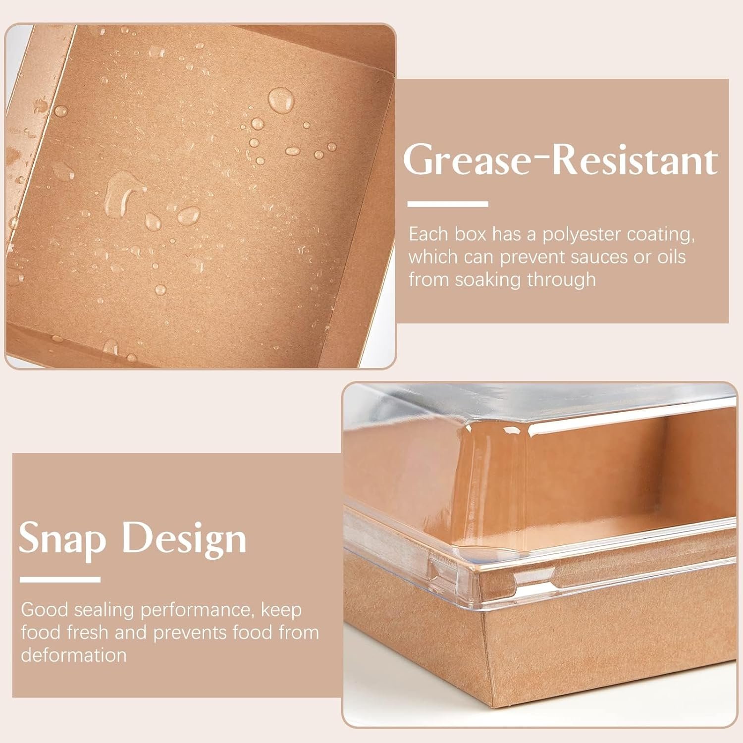 Caja de Charcutería 50 Pack de 5 Pulgadas con Tapa Transparente, Contenedores Cuadrados para Porciones de Pastel, Ideal para Postres, Galletas y Sándwiches, Marca Blanca de Fábrica en Kraft (Marrón)