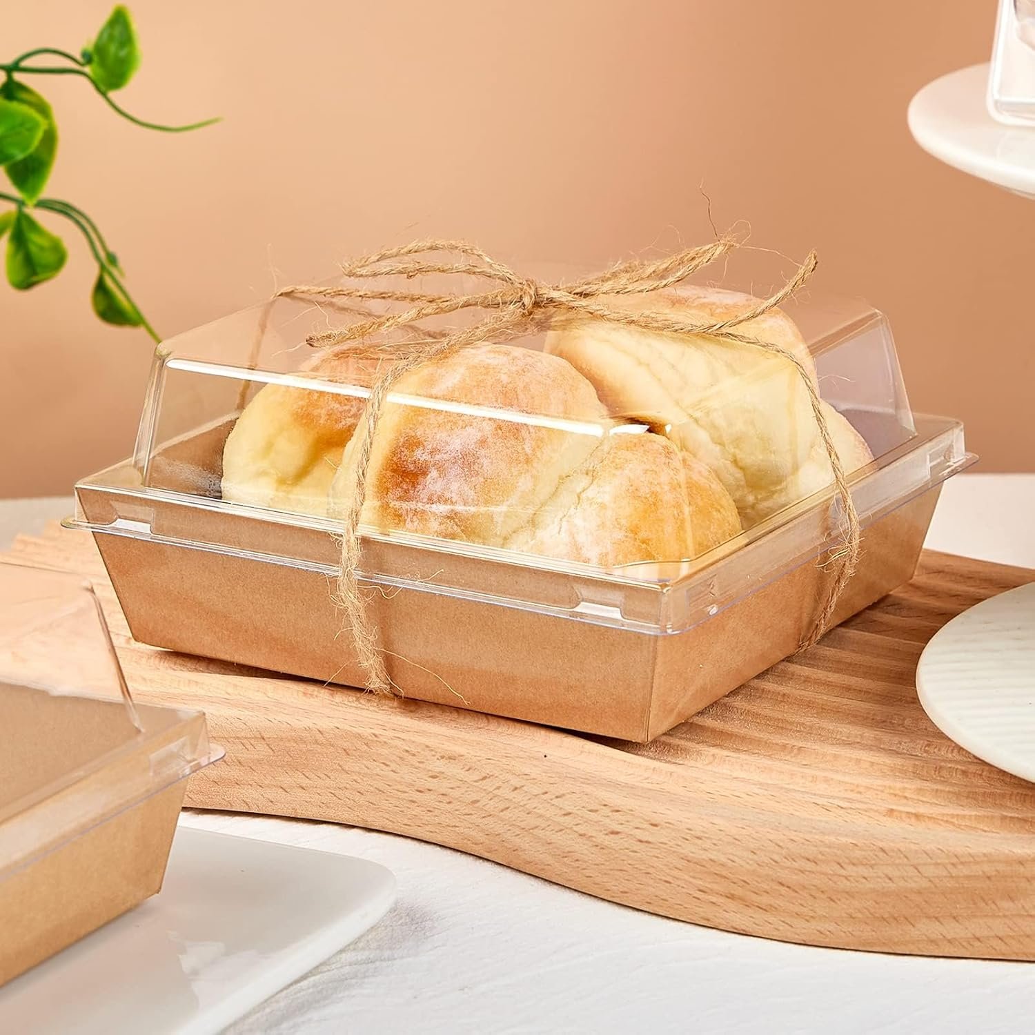 Caja de Charcutería 50 Pack de 5 Pulgadas con Tapa Transparente, Contenedores Cuadrados para Porciones de Pastel, Ideal para Postres, Galletas y Sándwiches, Marca Blanca de Fábrica en Kraft (Marrón)