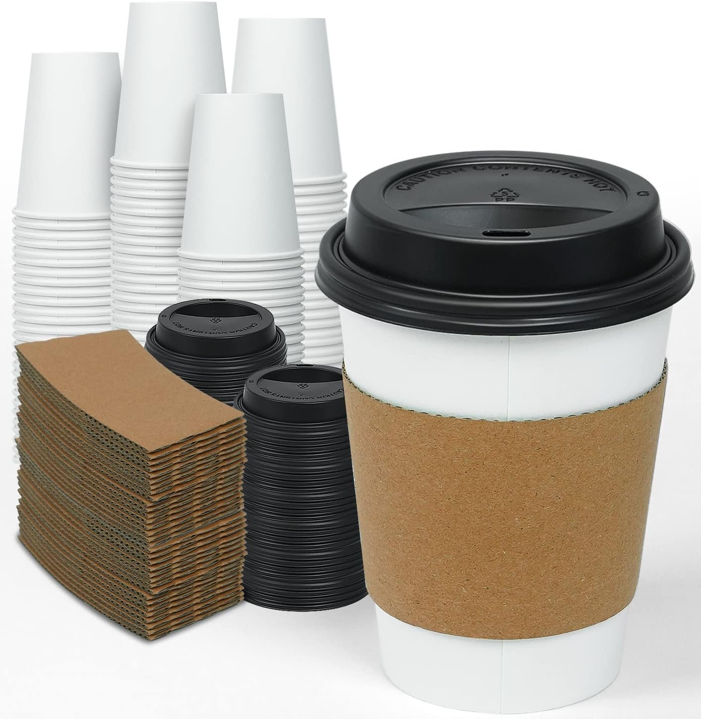 Tazas de papel desechables gruesas de 12 oz para café caliente con tapa y manguito, Logo Personalizado, ideales para café para llevar, chocolate caliente y suministros de cafetería, Fabricante.