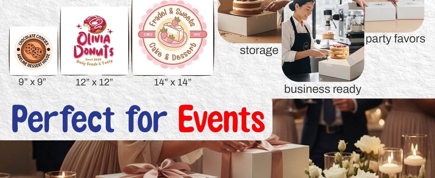 Caja de Panadería con Logo Personalizado - Cajas Blancas Personalizables para Pasteles, Galletas y Tartas de 9