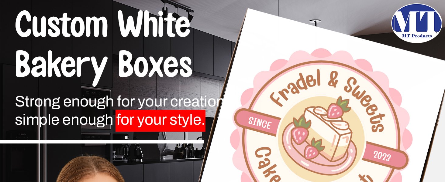 Caja de Panadería con Logo Personalizado - Cajas Blancas Personalizables para Pasteles, Galletas y Tartas de 9