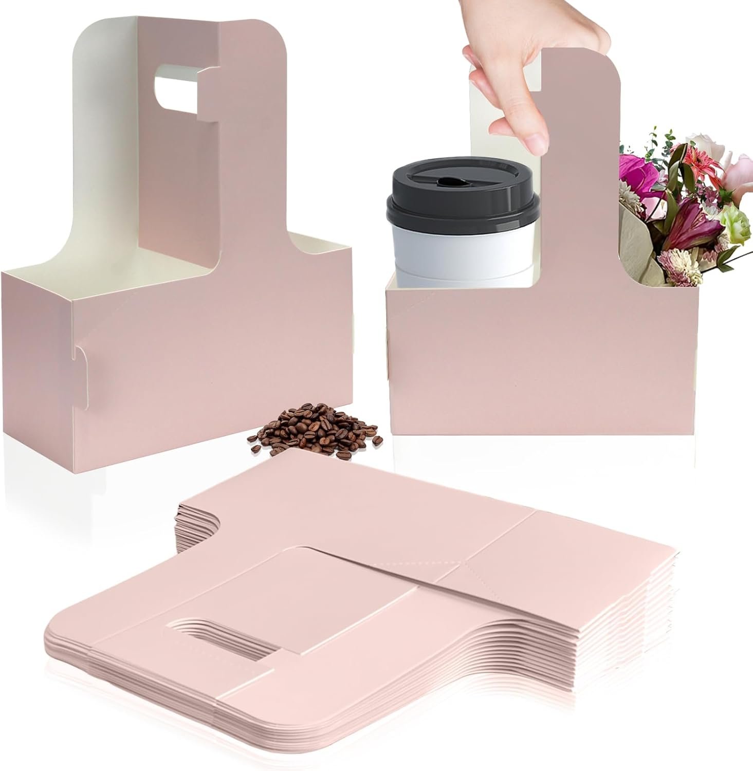 Logo Personalizado Portavasos Desechable de 2 Tazas, Soporte de Cartón Rosa para Bebidas Calientes o Frías, 15 Contenedores para Café, Entregas de Comida, Marca Blanca, Proveedor de Soluciones de Embalaje.