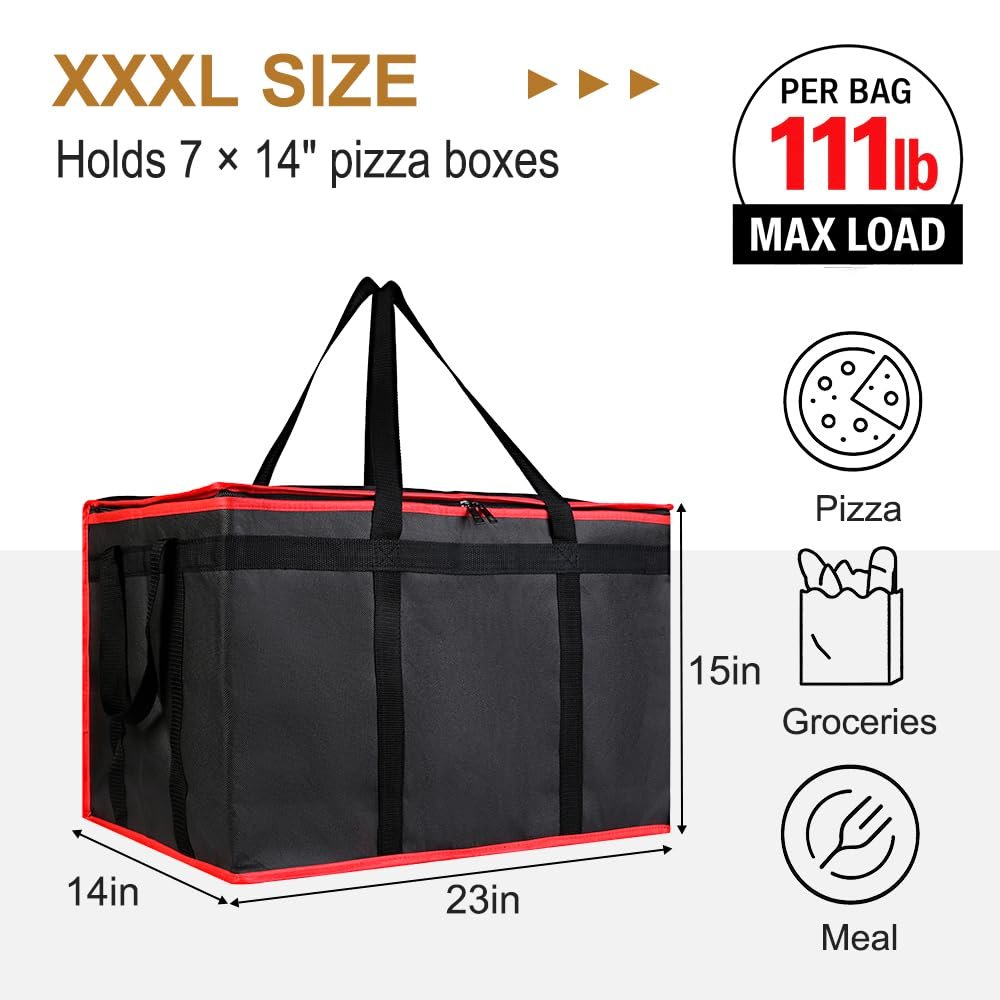 Logo Personalizado Bolsa Térmica de Entrega de Alimentos Reutilizable, Ideal para Catering y Eventos, Con Capacidad Grande para Mantener la Comida Caliente o Fría, Marca Blanca para Empresas, Proveedor de Soluciones Efectivas (Negra con Ribete Rojo, 1PK)