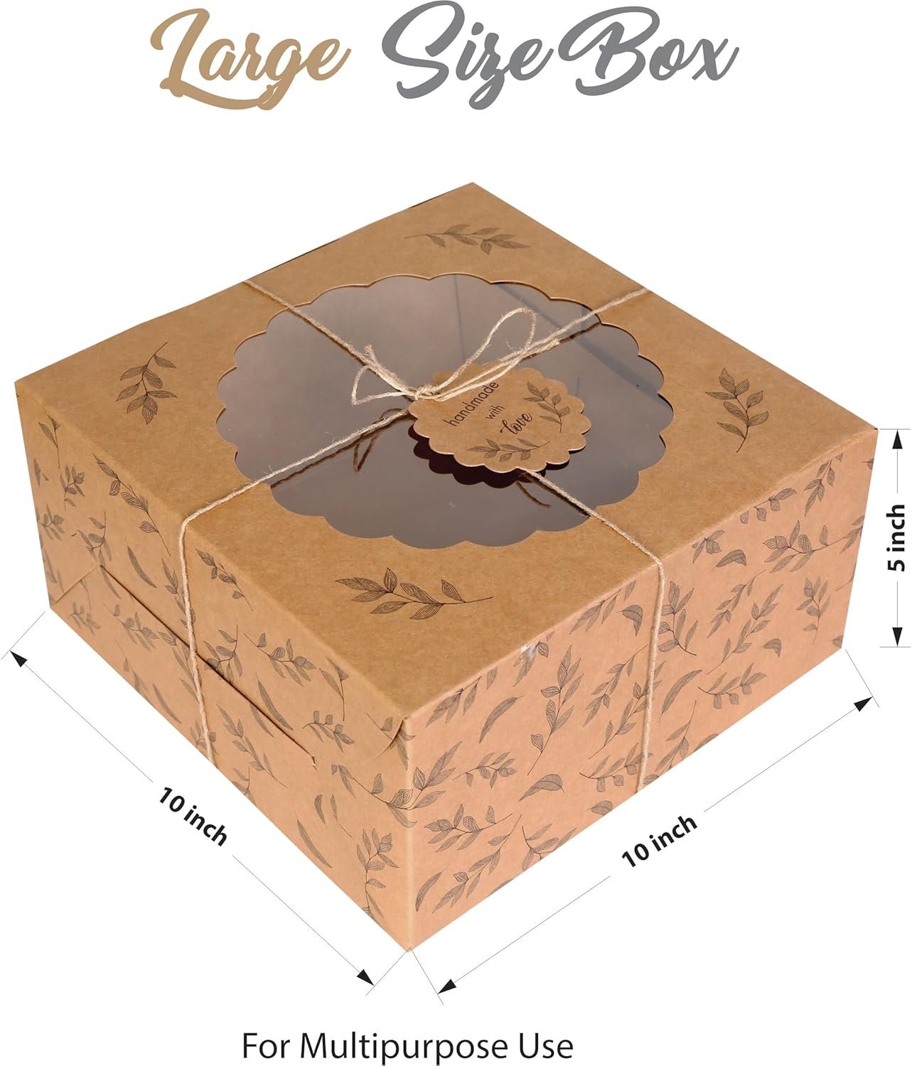 Cajas de Pasteles Kraft con Ventana (10 piezas) - Cajas Marrones para Pasteles, Donas, Tartas, Galletas, Cupcakes, Chocolates, Postres, Logo Personalizado, Tamaño 10x10x5 Pulgadas, Proveedor.