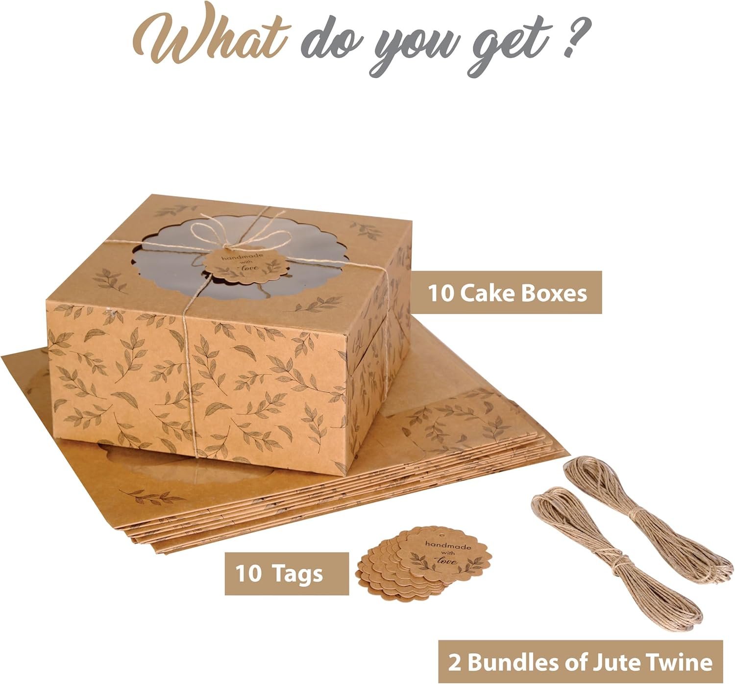 Cajas de Pasteles Kraft con Ventana (10 piezas) - Cajas Marrones para Pasteles, Donas, Tartas, Galletas, Cupcakes, Chocolates, Postres, Logo Personalizado, Tamaño 10x10x5 Pulgadas, Proveedor.