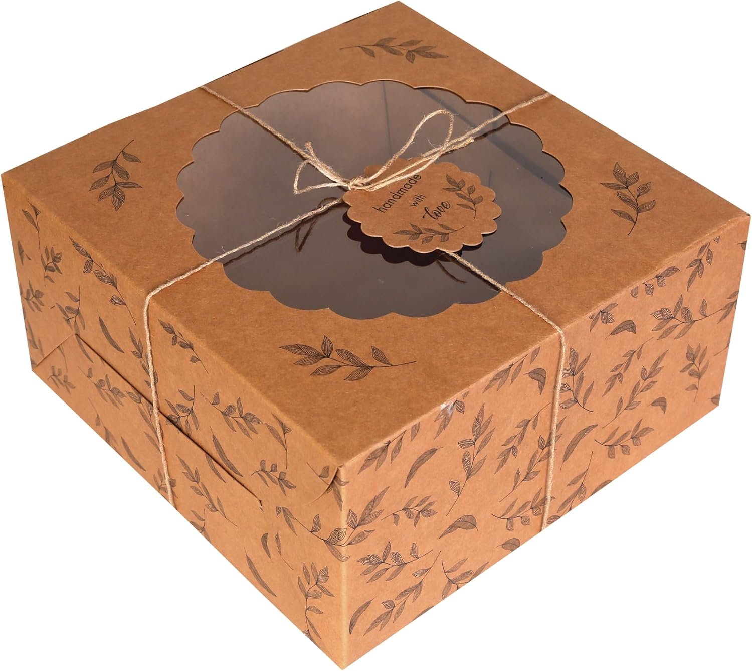 Cajas de Pasteles Kraft con Ventana (10 piezas) - Cajas Marrones para Pasteles, Donas, Tartas, Galletas, Cupcakes, Chocolates, Postres, Logo Personalizado, Tamaño 10x10x5 Pulgadas, Proveedor.