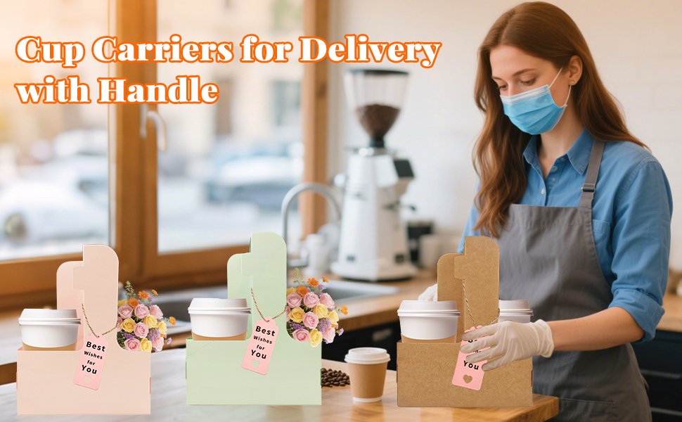 Logo Personalizado Soporte para Bebidas de 2 Tazas, 8 Pack Porta Tazas de Café con Asa, Porta Tazas de Cartón para Bebidas Calientes o Frías, Carrier de Café con Cinta y Tarjeta para Servicios de Entrega de Comida y Bouquet (Rosa) Proveedor