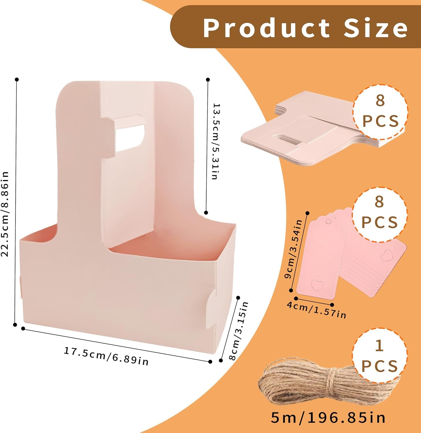 Logo Personalizado Soporte para Bebidas de 2 Tazas, 8 Pack Porta Tazas de Café con Asa, Porta Tazas de Cartón para Bebidas Calientes o Frías, Carrier de Café con Cinta y Tarjeta para Servicios de Entrega de Comida y Bouquet (Rosa) Proveedor