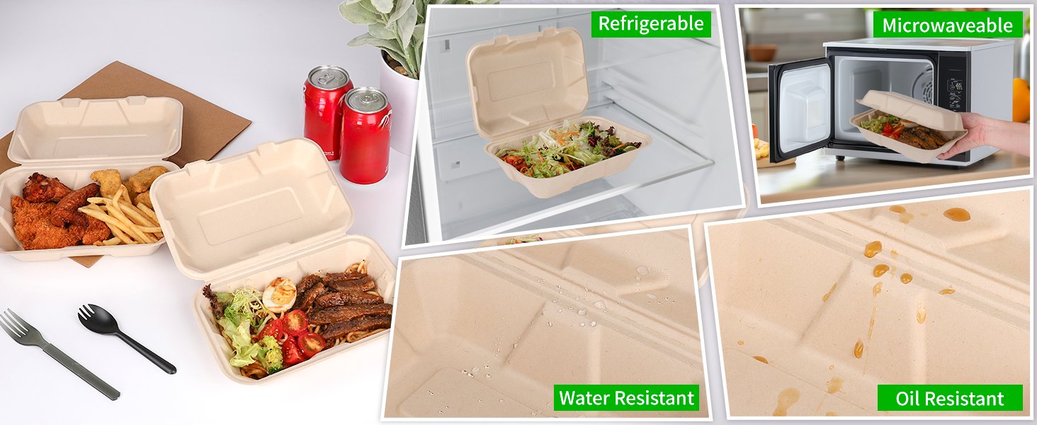 Logo Personalizado Cajas de Almuerzo Desechables Biodegradables de 100 Unidades 9x6 Pulgadas con Tapa Eco-Friendly Clamshell para Comida Marca Blanca Proveedor Logo Personalizado Cajas de Almuerzo Desechables Biodegradables de 100 Unidades 9x6 Pulgadas con Tapa Eco-Friendly Clamshell para Comida Marca Blanca Proveedor