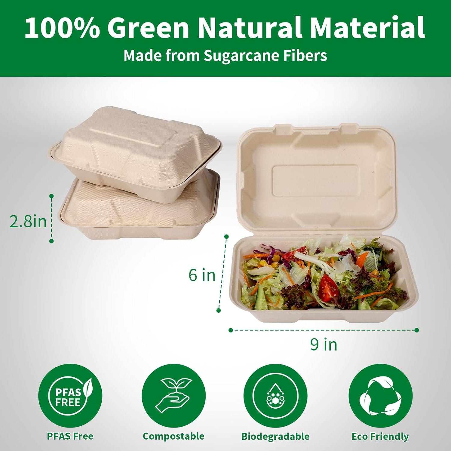 Logo Personalizado Cajas de Almuerzo Desechables Biodegradables de 100 Unidades 9x6 Pulgadas con Tapa Eco-Friendly Clamshell para Comida Marca Blanca Proveedor Logo Personalizado Cajas de Almuerzo Desechables Biodegradables de 100 Unidades 9x6 Pulgadas con Tapa Eco-Friendly Clamshell para Comida Marca Blanca Proveedor