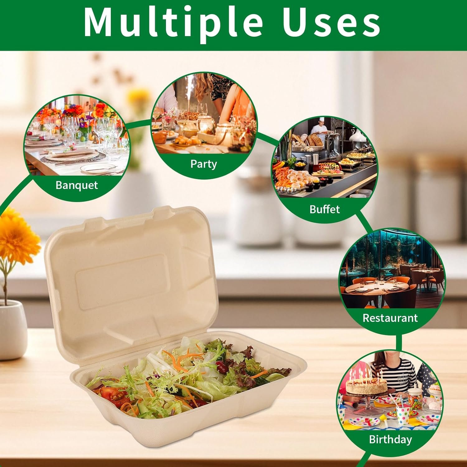 Logo Personalizado Cajas de Almuerzo Desechables Biodegradables de 100 Unidades 9x6 Pulgadas con Tapa Eco-Friendly Clamshell para Comida Marca Blanca Proveedor Logo Personalizado Cajas de Almuerzo Desechables Biodegradables de 100 Unidades 9x6 Pulgadas con Tapa Eco-Friendly Clamshell para Comida Marca Blanca Proveedor