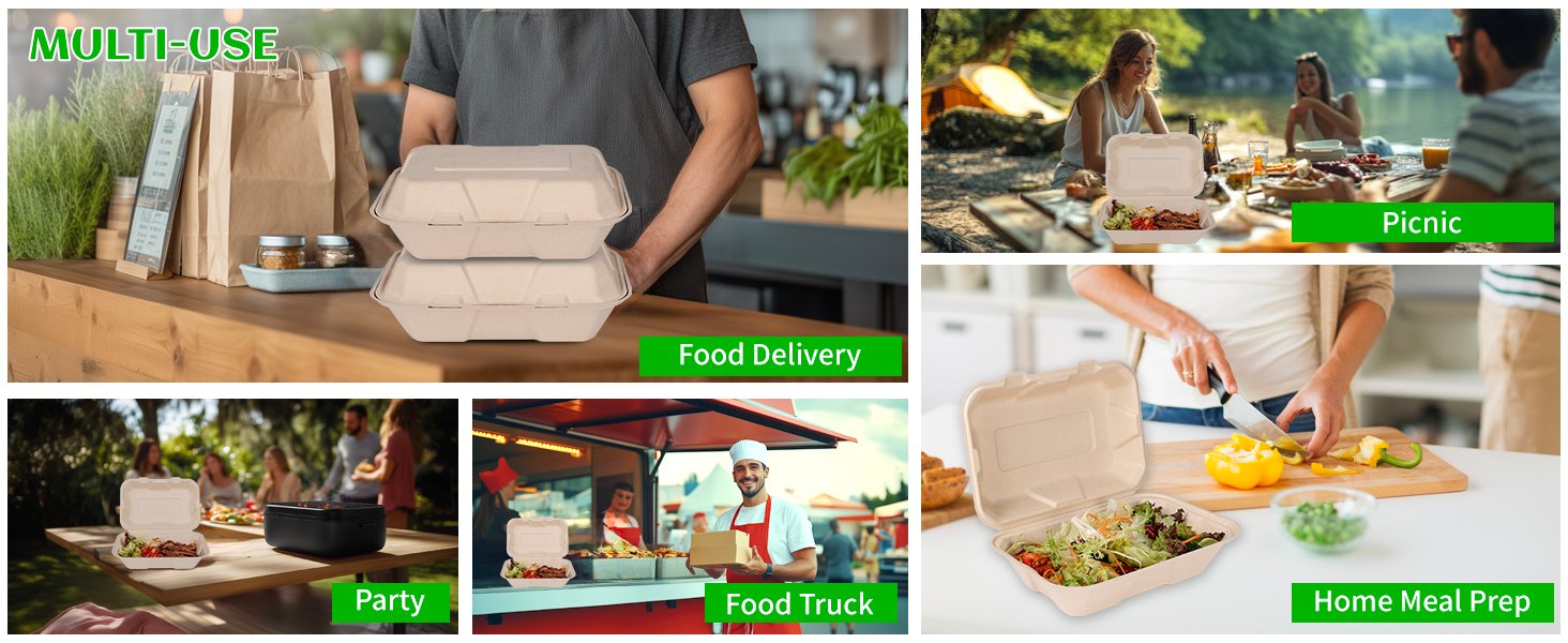 Logo Personalizado Cajas de Almuerzo Desechables Biodegradables de 100 Unidades 9x6 Pulgadas con Tapa Eco-Friendly Clamshell para Comida Marca Blanca Proveedor Logo Personalizado Cajas de Almuerzo Desechables Biodegradables de 100 Unidades 9x6 Pulgadas con Tapa Eco-Friendly Clamshell para Comida Marca Blanca Proveedor