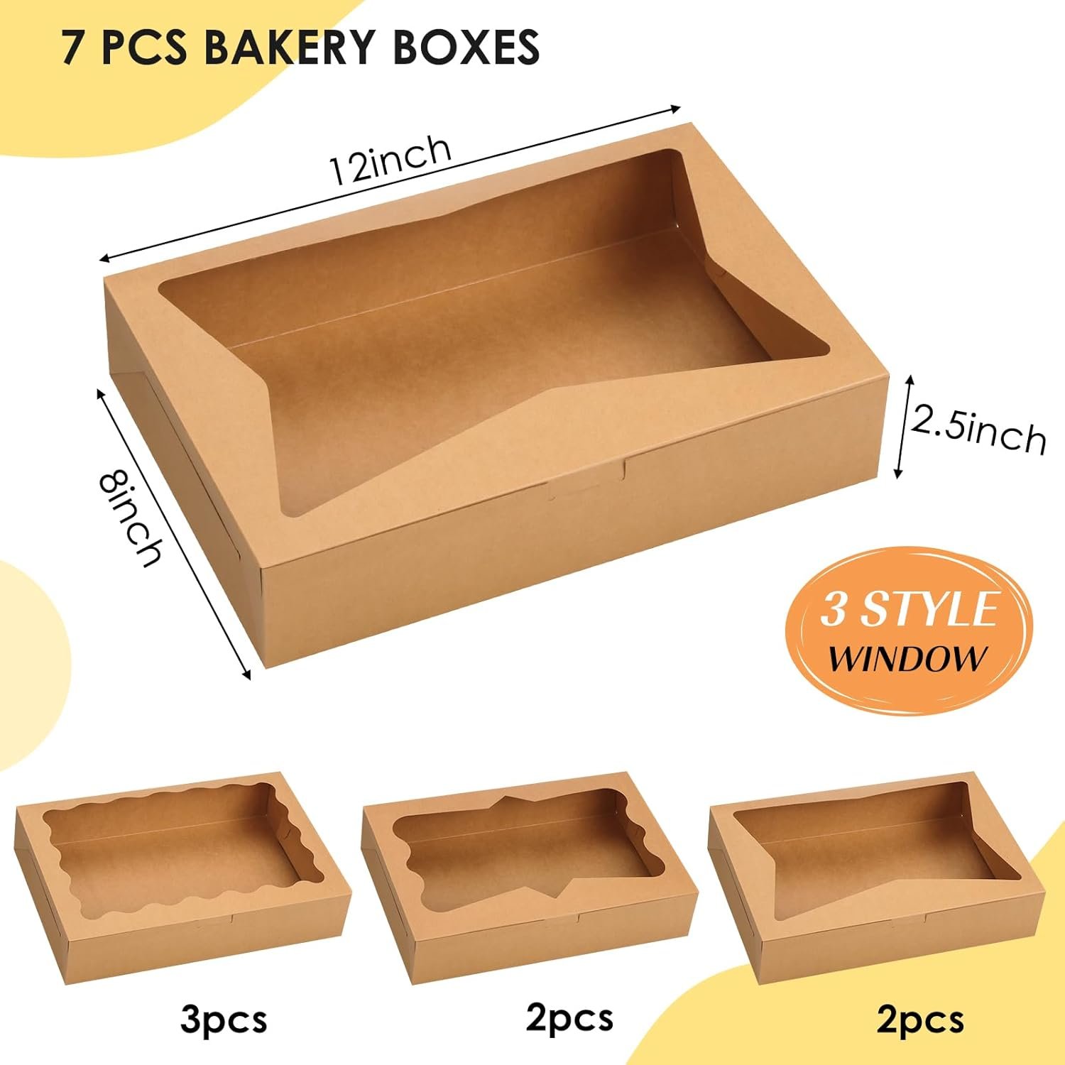 Caja de pastelería blanca con ventana de 12x8x2.5 pulgadas y diseño de 3 estilos, ideal para donas, frutas cubiertas de chocolate y pasteles, Marca Blanca, disponible a través de nuestra Fábrica. Caja de pastelería blanca con ventana de 12x8x2.5 pulgadas y diseño de 3 estilos, ideal para donas, frutas cubiertas de chocolate y pasteles, Marca Blanca, disponible a través de nuestra Fábrica.