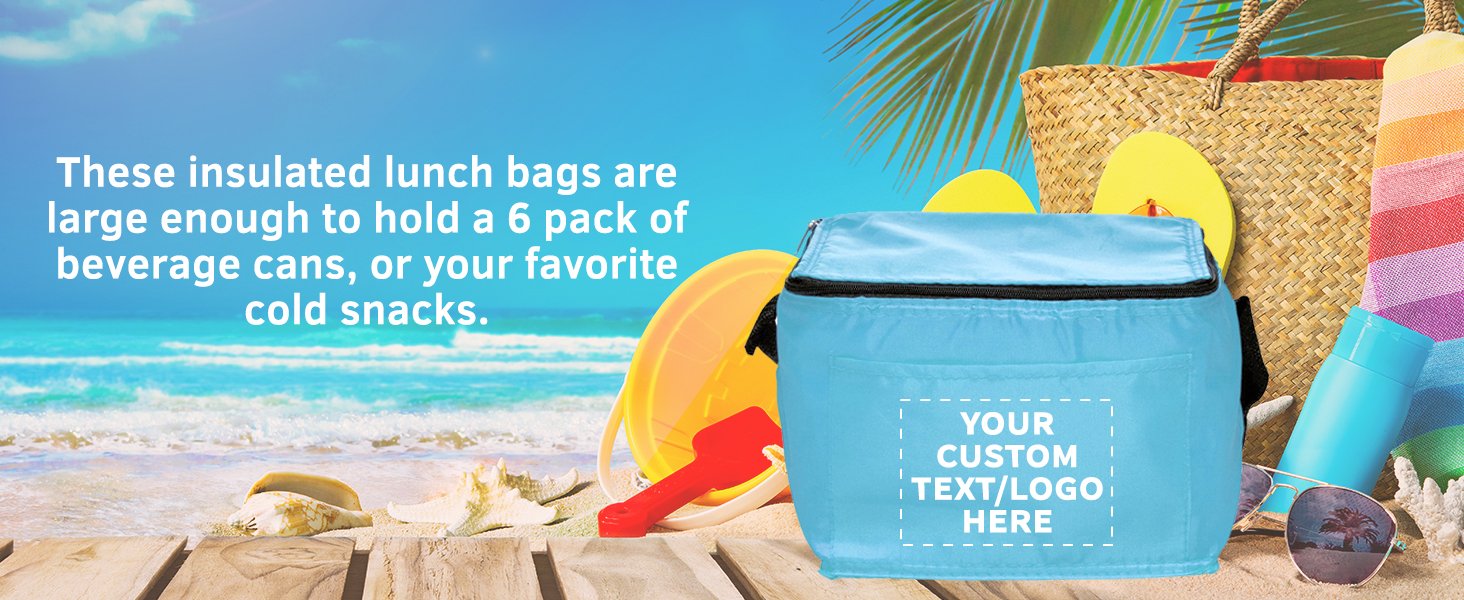 Logo Personalizado Set de 10/50/100 Bolsas de Almuerzo Pequeñas, Pack Personalizado al por Mayor - Aisladas, Capacidad para 6 Latas, Ideal para Oficina, Picnic, Playa - Proveedor Azul Logo Personalizado Set de 10/50/100 Bolsas de Almuerzo Pequeñas, Pack Personalizado al por Mayor - Aisladas, Capacidad para 6 Latas, Ideal para Oficina, Picnic, Playa - Proveedor Azul