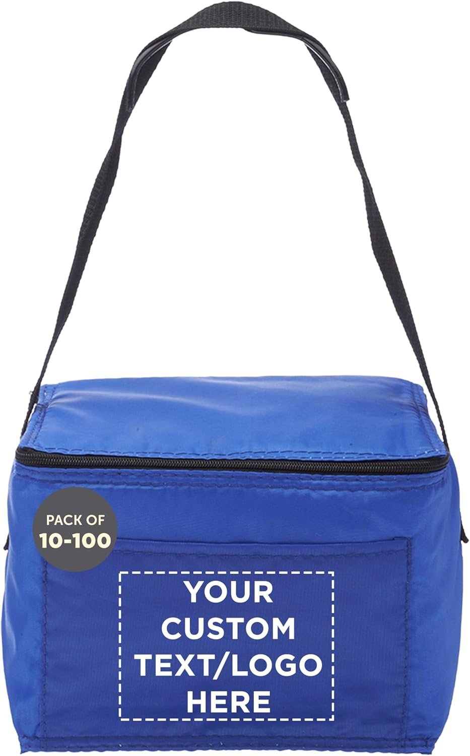 Logo Personalizado Set de 10/50/100 Bolsas de Almuerzo Pequeñas, Pack Personalizado al por Mayor - Aisladas, Capacidad para 6 Latas, Ideal para Oficina, Picnic, Playa - Proveedor Azul