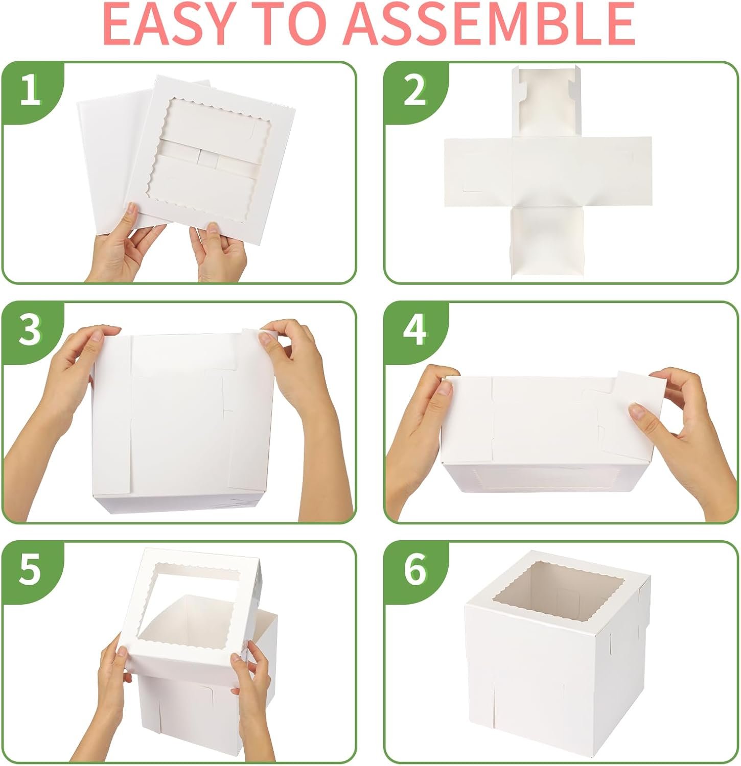 Caja para Pasteles con Logo Personalizado, 12 Piezas de Cajas Altas con Ventana en 3 Tamaños 12x12x12, 10x10x10, 8x8x8 Pulgadas, Cajas Desechables para Repostería, Capacidad de 2 o 3 Niveles para el Día de San Valentín y el Día de la Madre - Proveedor.