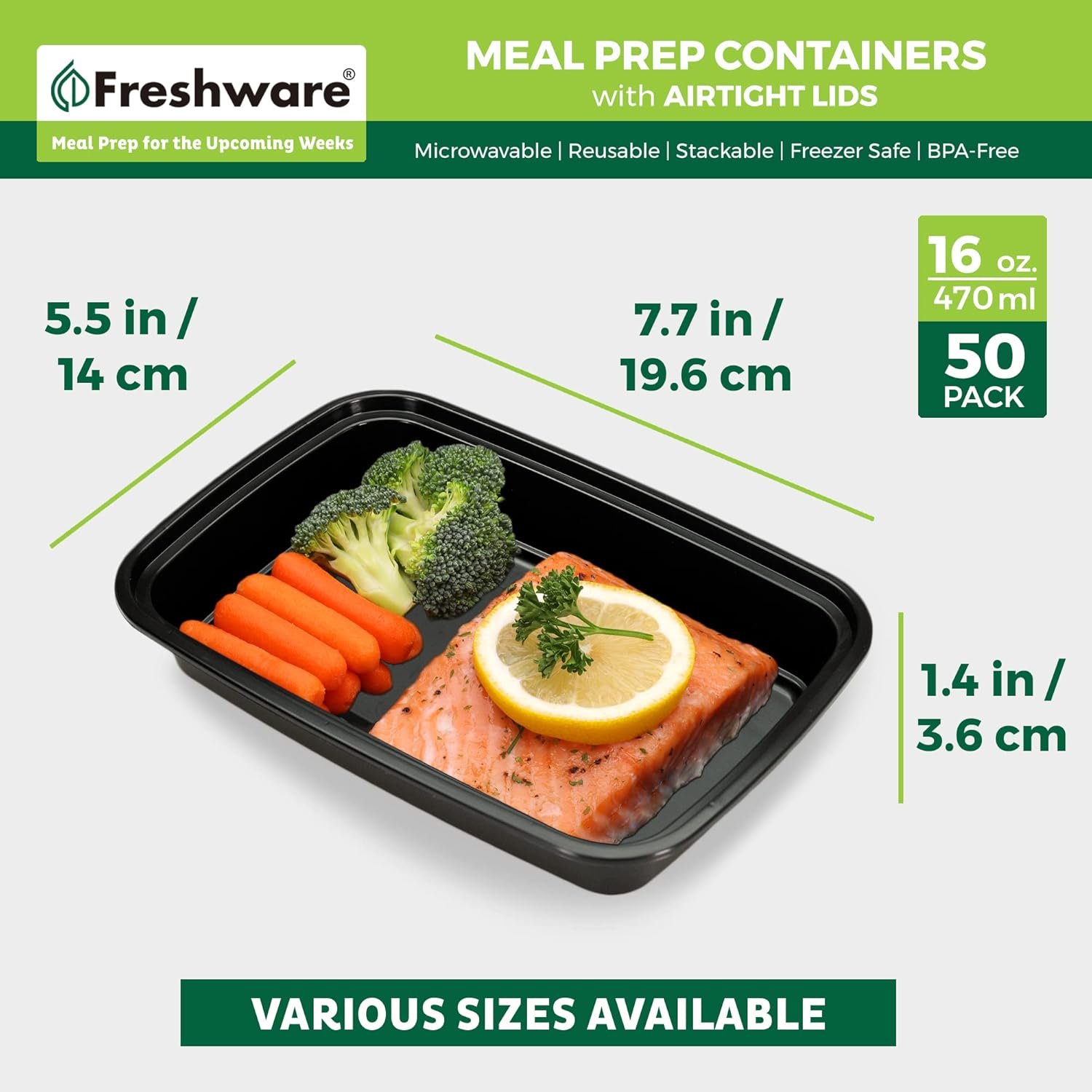 Contenedores para Alimentos Marca Blanca [50 Piezas] Recipientes de Almacenamiento de Comida de 1 Compartimento con Tapa, Caja Bento, Libre de BPA, Apilables, A prueba de Microondas/Lavavajillas/Freezer (16 oz) - Proveedor.