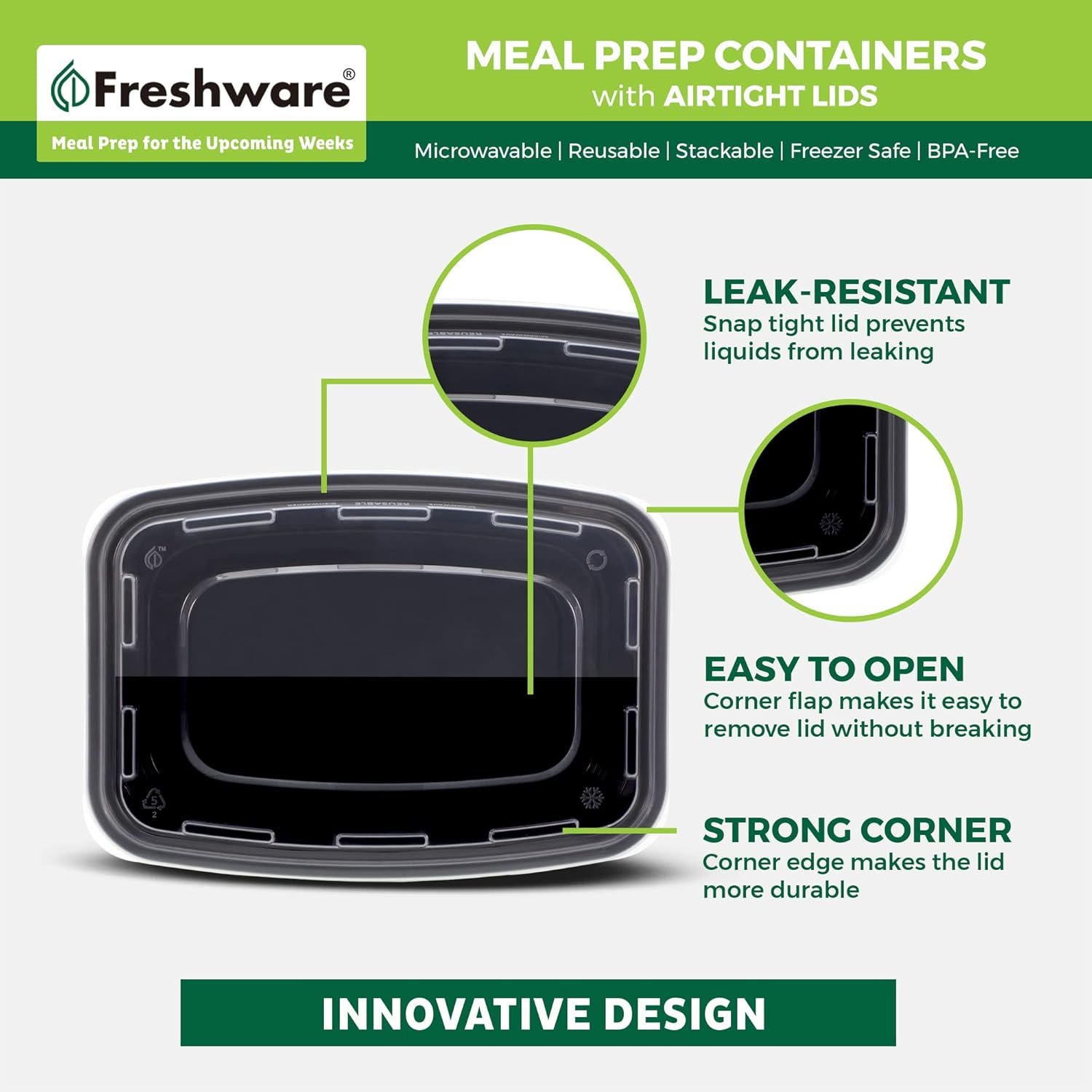 Contenedores para Alimentos Marca Blanca [50 Piezas] Recipientes de Almacenamiento de Comida de 1 Compartimento con Tapa, Caja Bento, Libre de BPA, Apilables, A prueba de Microondas/Lavavajillas/Freezer (16 oz) - Proveedor.