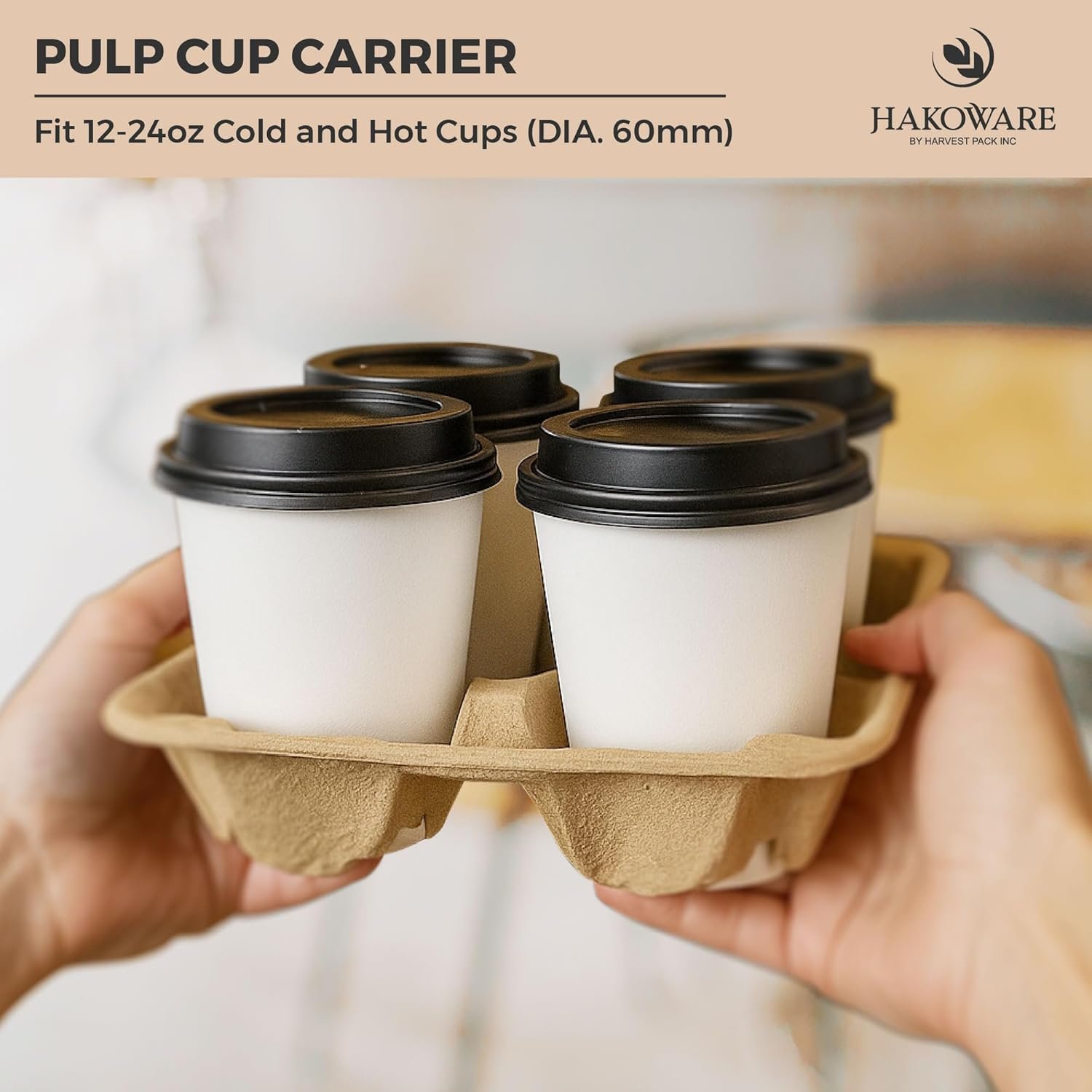 Logo Personalizado - Bandejas portavasos desechables de 4 tazas de 12-24 oz, cartón de pulpa compostable, soporte resistente para café para llevar, ideal para delivery con Marca Blanca de Proveedor. Logo Personalizado - Bandejas portavasos desechables de 4 tazas de 12-24 oz, cartón de pulpa compostable, soporte resistente para café para llevar, ideal para delivery con Marca Blanca de Proveedor.