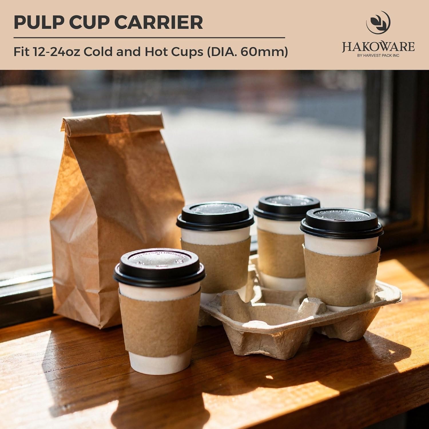 Logo Personalizado - Bandejas portavasos desechables de 4 tazas de 12-24 oz, cartón de pulpa compostable, soporte resistente para café para llevar, ideal para delivery con Marca Blanca de Proveedor. Logo Personalizado - Bandejas portavasos desechables de 4 tazas de 12-24 oz, cartón de pulpa compostable, soporte resistente para café para llevar, ideal para delivery con Marca Blanca de Proveedor.