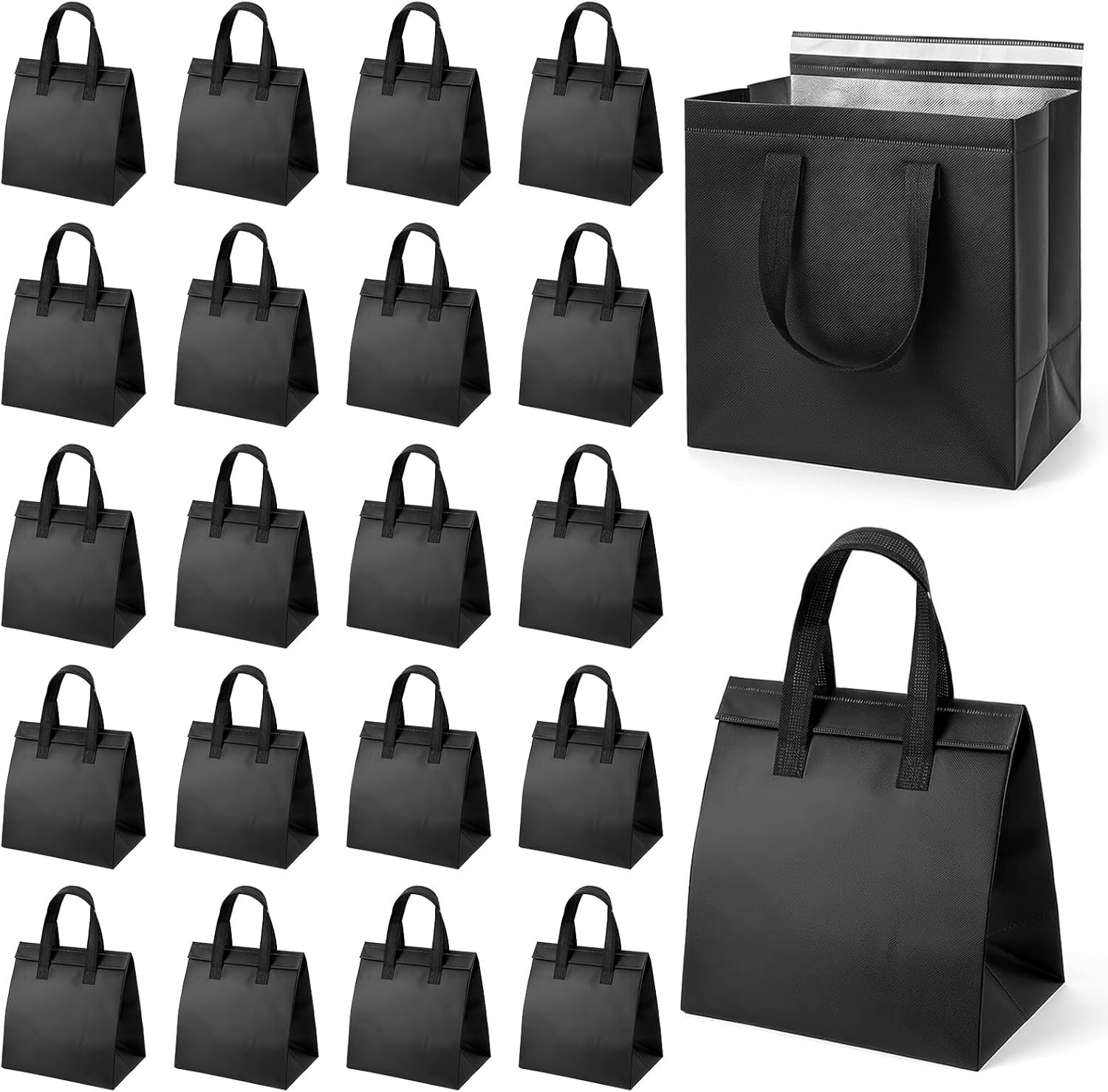 Bolsas Térmicas de 20 Unidades con Logo Personalizado, Aislamiento Térmico para Café, Leche, Té, Comida Caliente y Fría, Mariscos Frescos y Delivery de Pizza, Ideal para Catering y Restaurantes, Proveedor (9.4 x 5.9 x 9.4 Pulgadas, Negro)