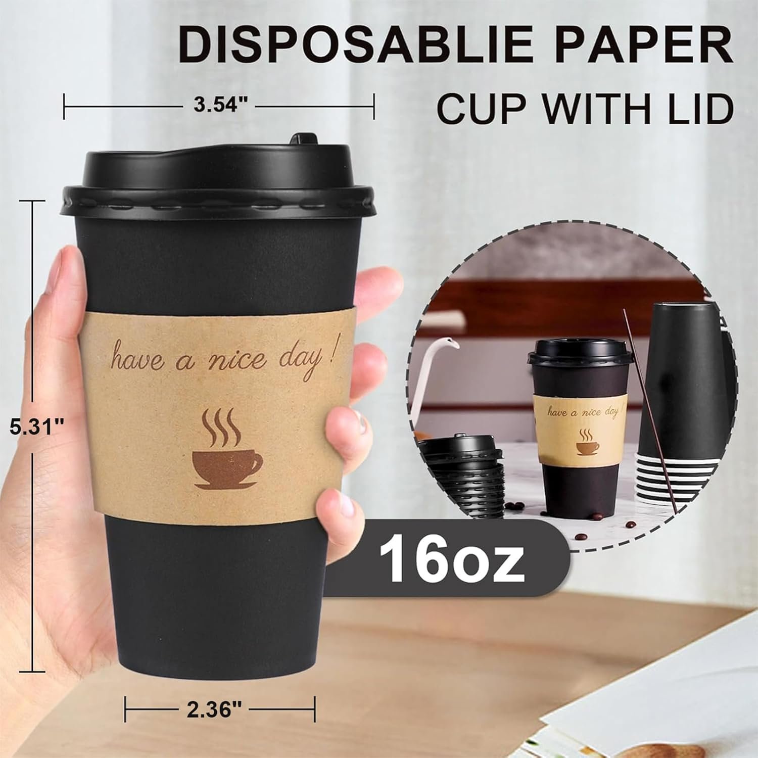 Logo Personalizado Tazas de Café Desechables de 16 oz con Tapas, Paquete de 100 con Mangas y Palitos de Revolver para Bebidas Calientes y Frías en Oficina, Casa, Tienda y Eventos (Negro) Proveedor Logo Personalizado Tazas de Café Desechables de 16 oz con Tapas, Paquete de 100 con Mangas y Palitos de Revolver para Bebidas Calientes y Frías en Oficina, Casa, Tienda y Eventos (Negro) Proveedor
