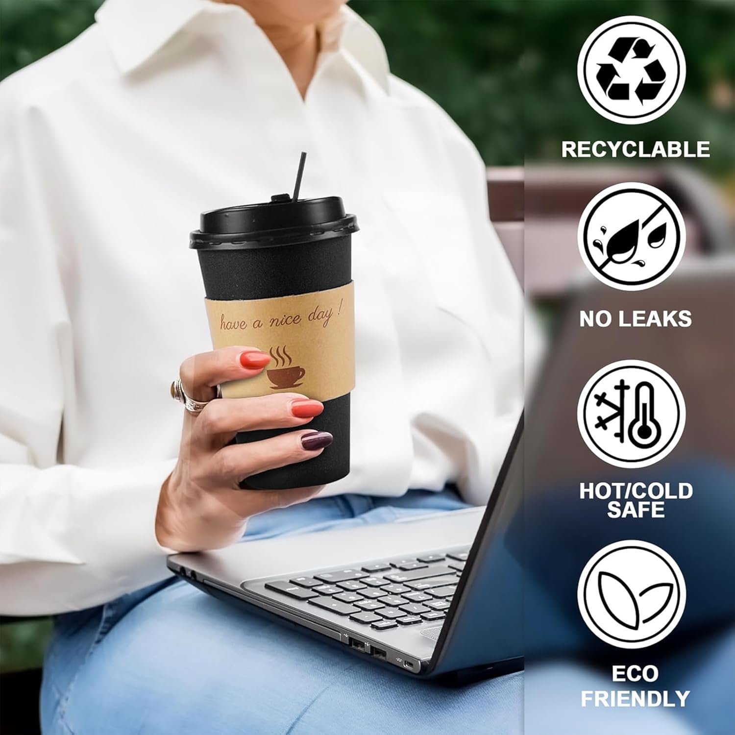 Logo Personalizado Tazas de Café Desechables de 16 oz con Tapas, Paquete de 100 con Mangas y Palitos de Revolver para Bebidas Calientes y Frías en Oficina, Casa, Tienda y Eventos (Negro) Proveedor Logo Personalizado Tazas de Café Desechables de 16 oz con Tapas, Paquete de 100 con Mangas y Palitos de Revolver para Bebidas Calientes y Frías en Oficina, Casa, Tienda y Eventos (Negro) Proveedor