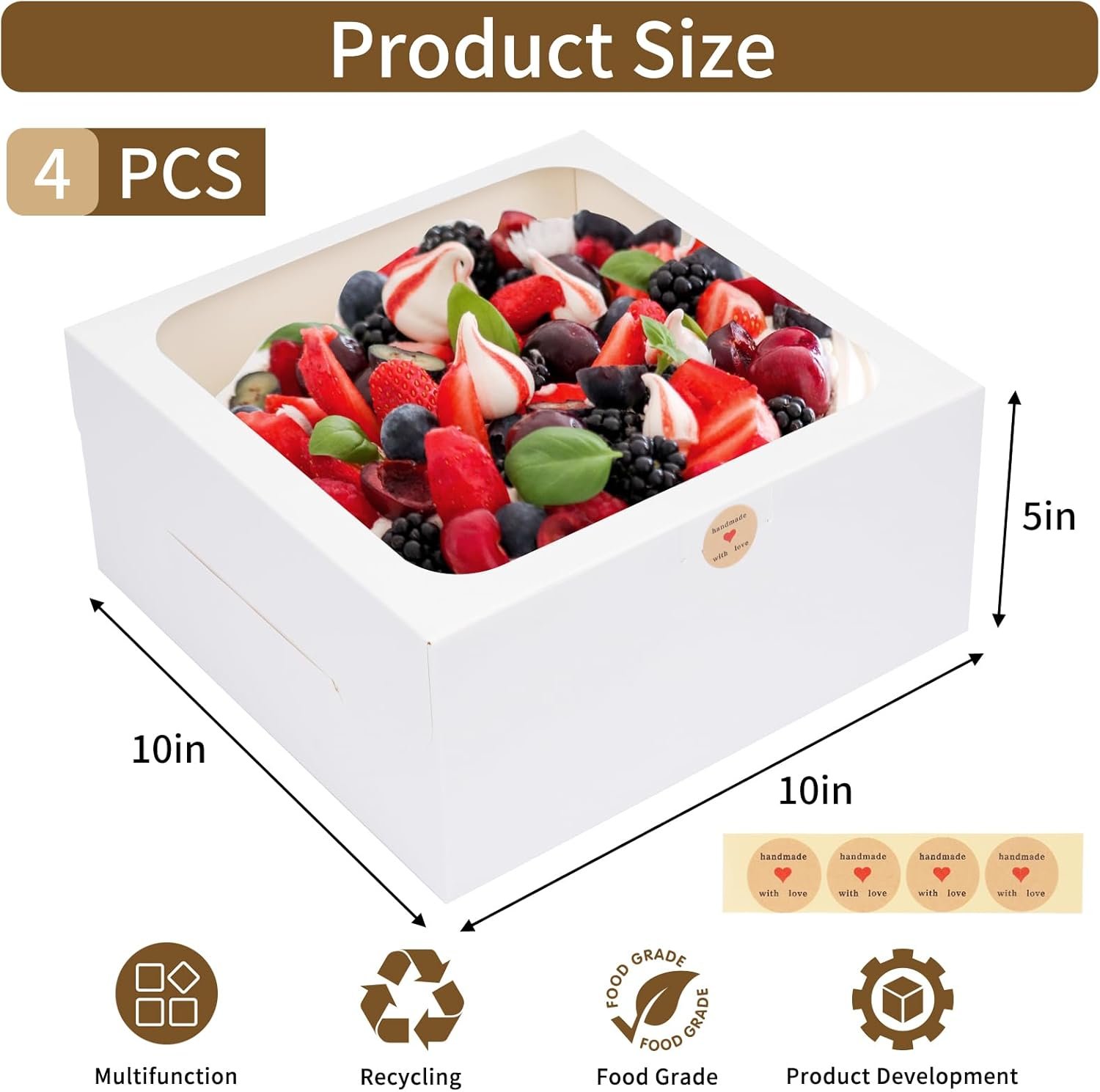 Caja de pastel desechable con ventana, 10x10x5 pulgadas, ideal para cupcakes, galletas y tartas, con logo personalizado para su marca blanca, fabricada por un proveedor de confianza. Caja de pastel desechable con ventana, 10x10x5 pulgadas, ideal para cupcakes, galletas y tartas, con logo personalizado para su marca blanca, fabricada por un proveedor de confianza.