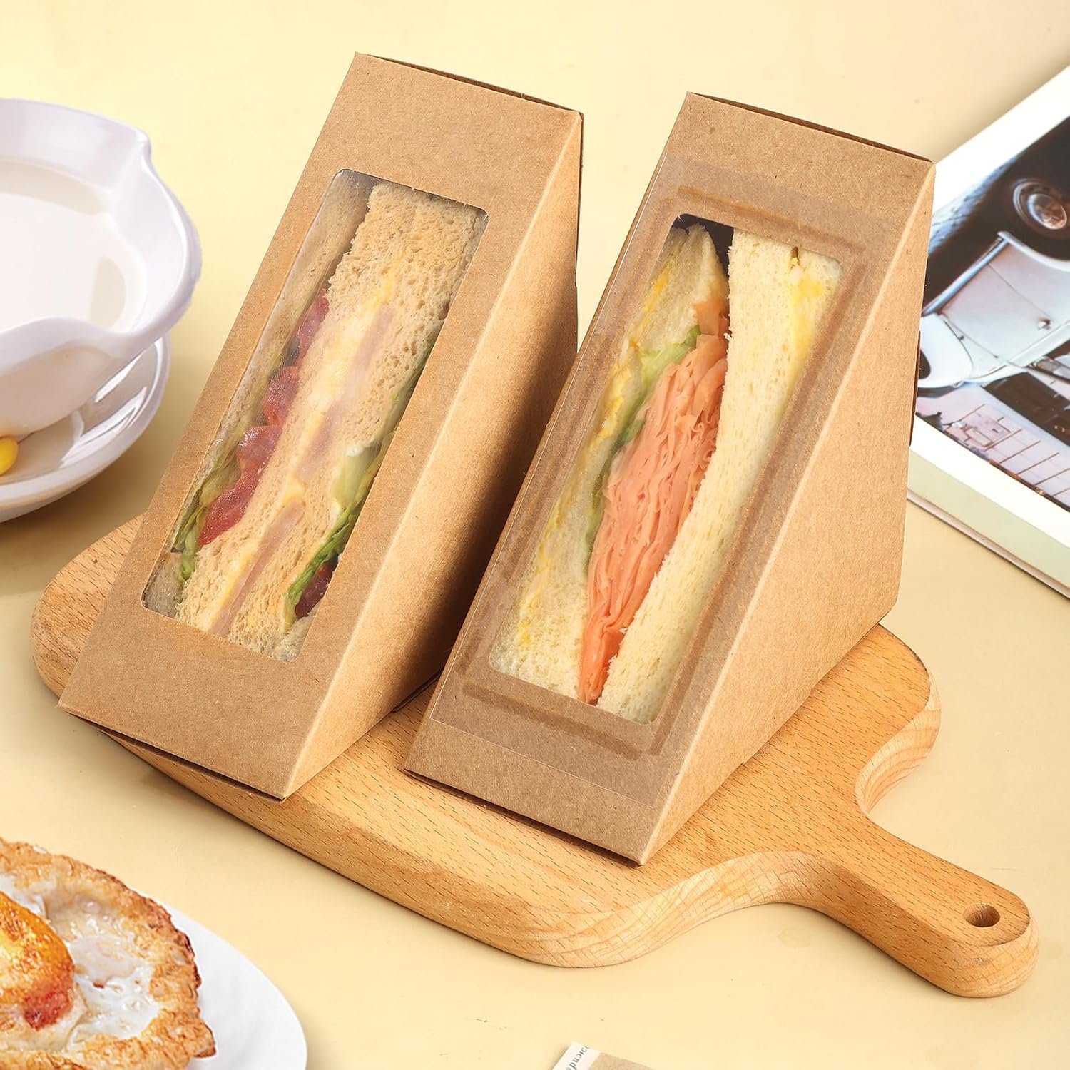 Caja de papel para sándwiches 100 piezas con ventana, cajas para llevar hamburguesas, servicio de comida para llevar, Logotipo Personalizado, Proveedor de envases para panadería y restaurantes.