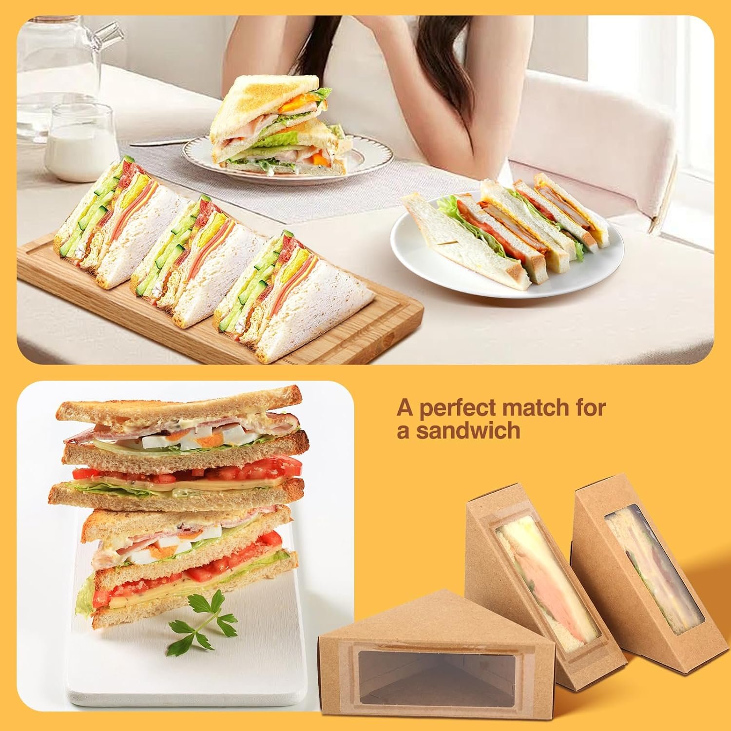 Caja de papel para sándwiches 100 piezas con ventana, cajas para llevar hamburguesas, servicio de comida para llevar, Logotipo Personalizado, Proveedor de envases para panadería y restaurantes.