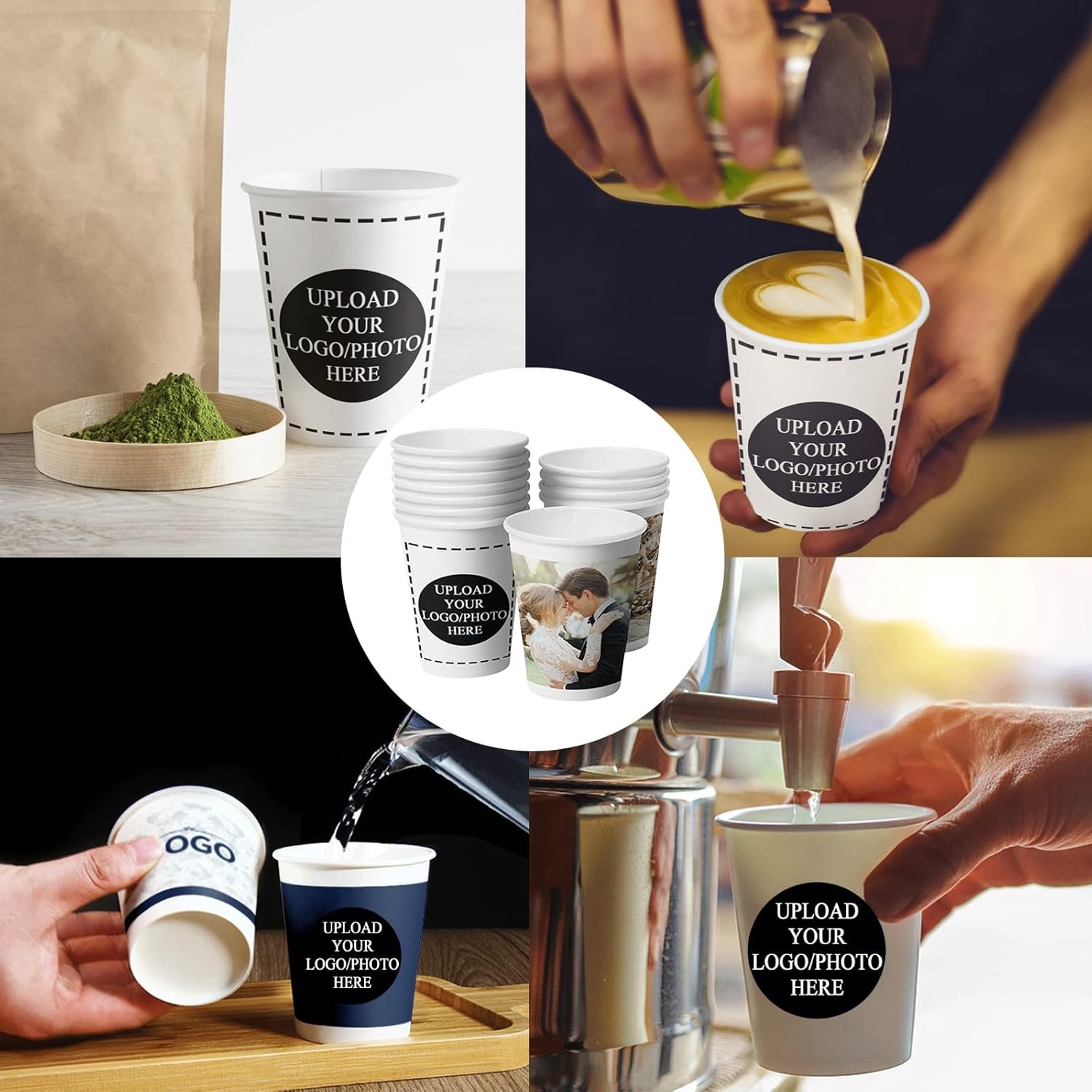 Cupos desechables con Logo Personalizado, Tazas personalizadas de 8oz para cafeterías, eventos y bodas - 50 Pack de Proveedor