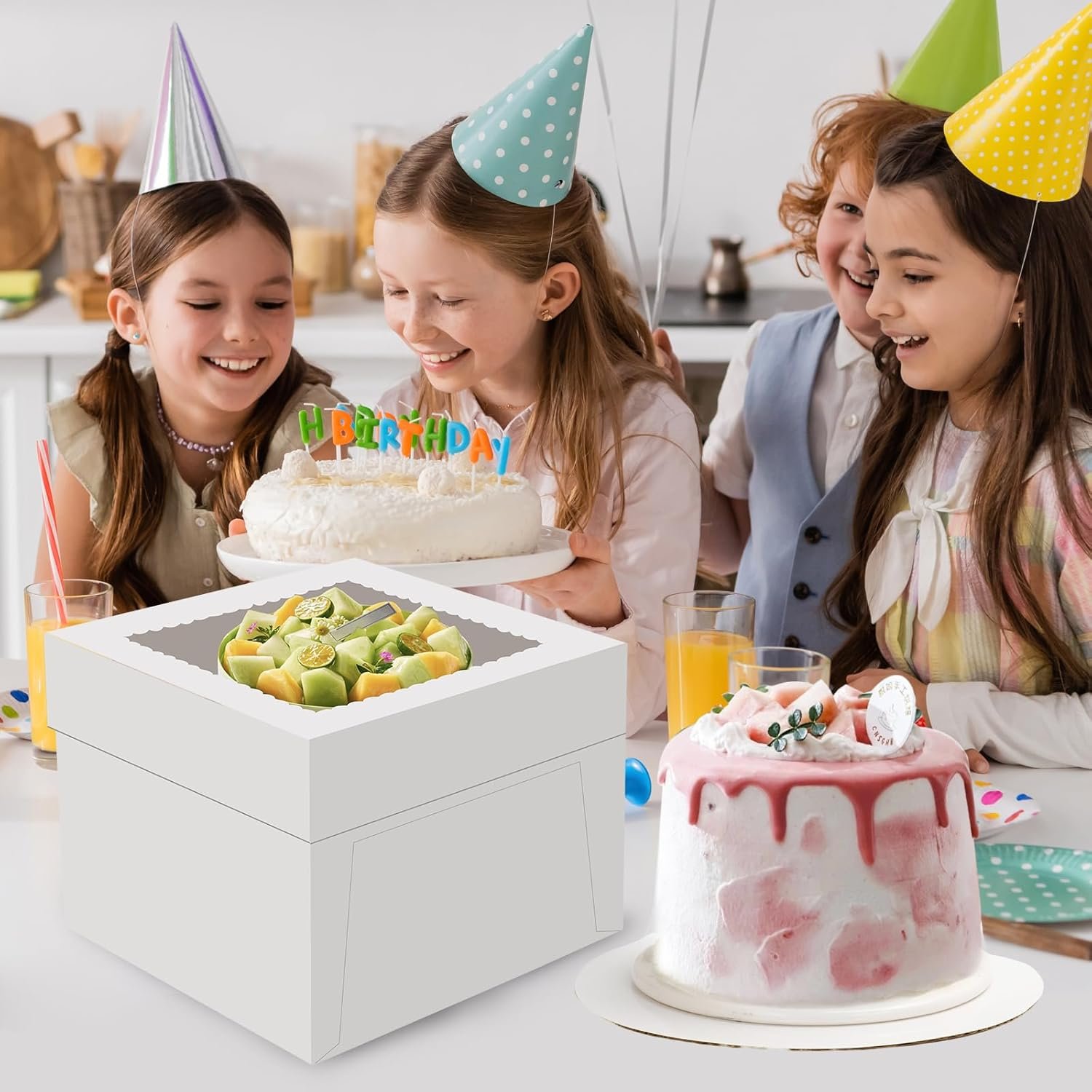 Caja de Pasteles 2 Pack con Ventana Grande, 12x12x8 Pulgadas, Cajas de Repostería Desechables con Tapa, Ideal para Cookies y Pies, con Logo Personalizado, Fabricante de Envases para Bodas y Cumpleaños, Marca Blanca.