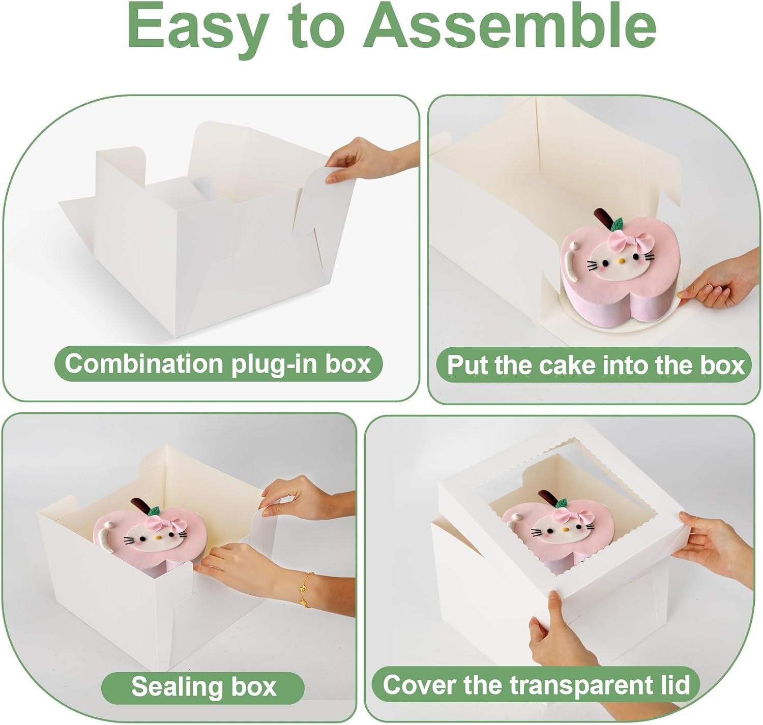 Caja de Pasteles 2 Pack con Ventana Grande, 12x12x8 Pulgadas, Cajas de Repostería Desechables con Tapa, Ideal para Cookies y Pies, con Logo Personalizado, Fabricante de Envases para Bodas y Cumpleaños, Marca Blanca.