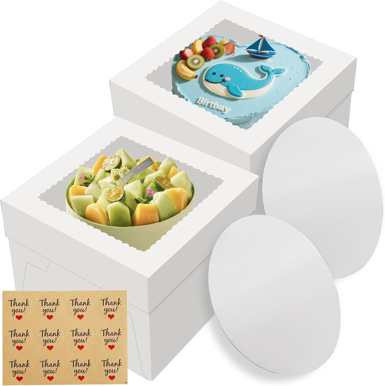 Caja de Pasteles 2 Pack con Ventana Grande, 12x12x8 Pulgadas, Cajas de Repostería Desechables con Tapa, Ideal para Cookies y Pies, con Logo Personalizado, Fabricante de Envases para Bodas y Cumpleaños, Marca Blanca.