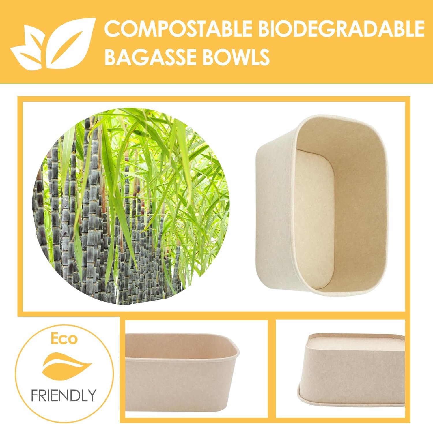 Logo Personalizado 50 Pack de Cuencos de Papel Grandes de 32 OZ con Tapa, Contenedores Desechables y Compostables para Fiestas, Cuencos Desechables Resistente al Agua y Aprobados para Microondas para Uso en Caliente y Frío, Proveedor de Productos Sostenibles.