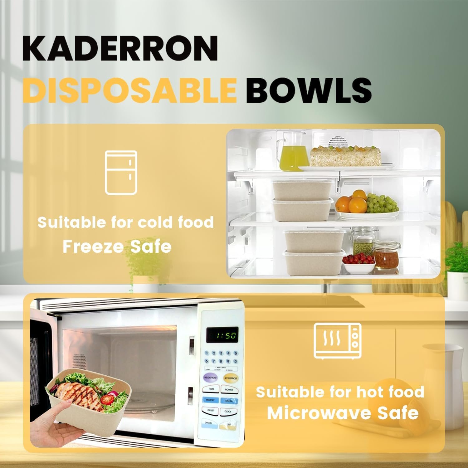 Logo Personalizado 50 Pack de Cuencos de Papel Grandes de 32 OZ con Tapa, Contenedores Desechables y Compostables para Fiestas, Cuencos Desechables Resistente al Agua y Aprobados para Microondas para Uso en Caliente y Frío, Proveedor de Productos Sostenibles.