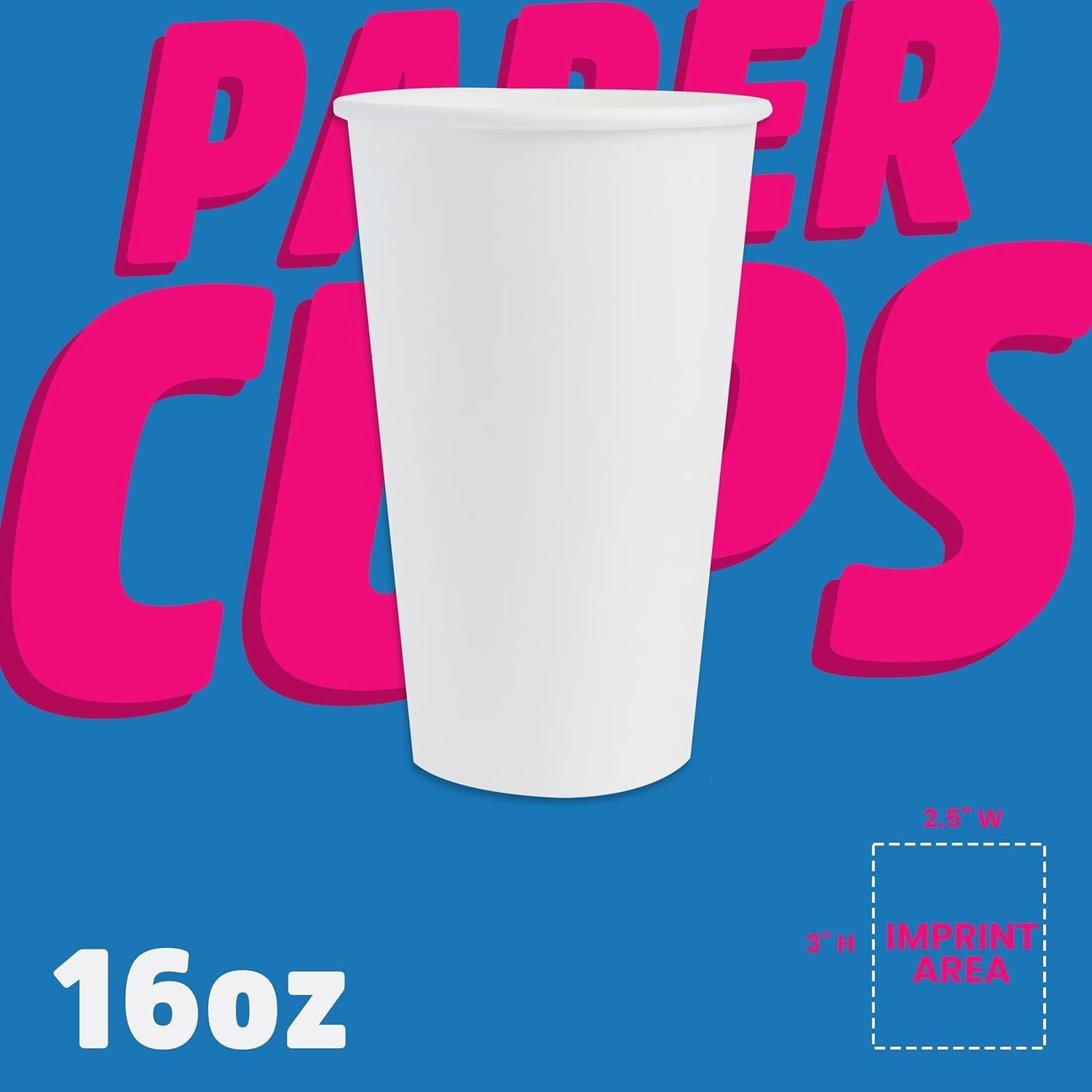 Copa de papel doble pared personalizada de 16 oz con logo personalizado para bebidas calientes o frías, ideal para enfriadores de agua, fiestas o promoción de marca | Proveedor de productos promocionales (cantidad 100)