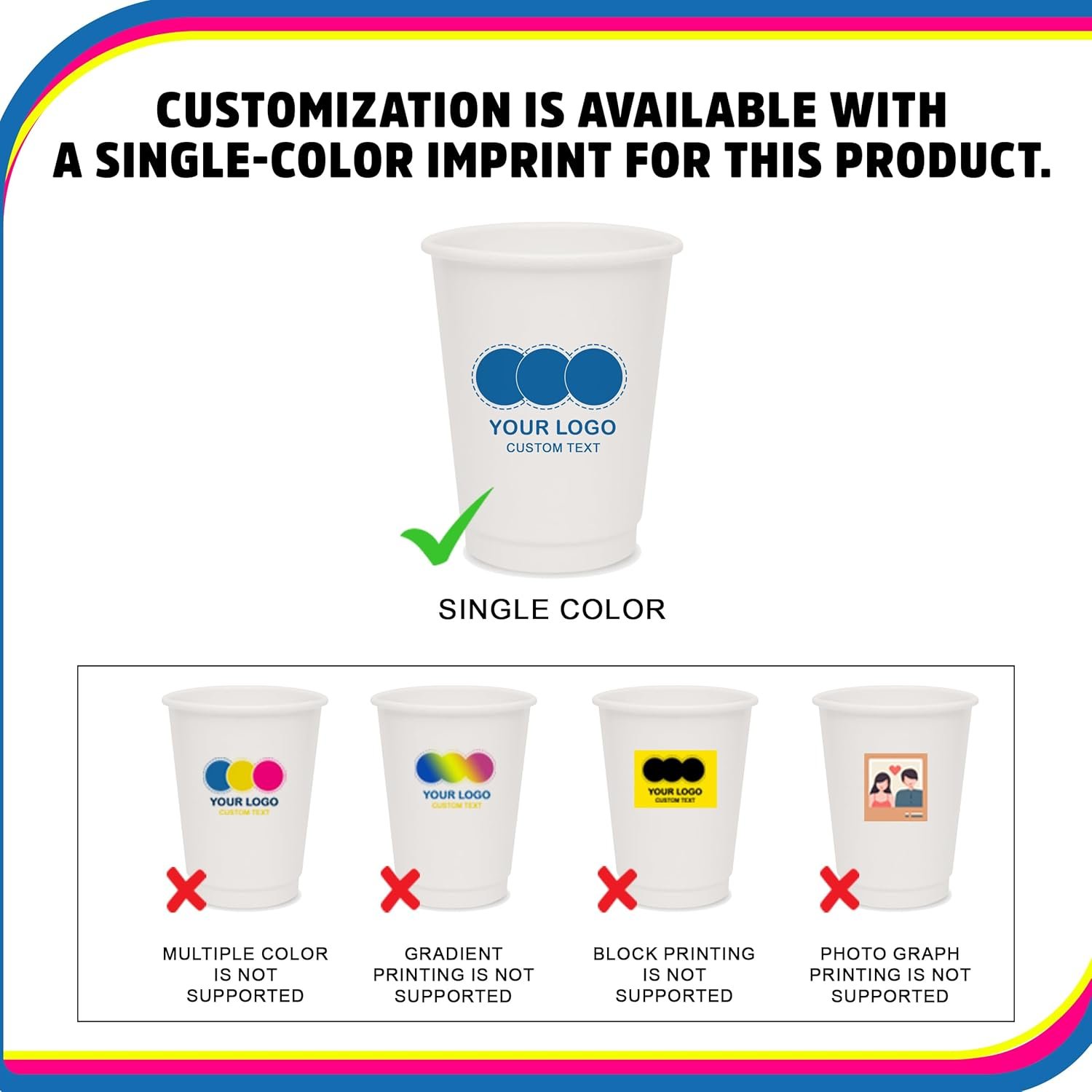 Copa de papel doble pared personalizada de 16 oz con logo personalizado para bebidas calientes o frías, ideal para enfriadores de agua, fiestas o promoción de marca | Proveedor de productos promocionales (cantidad 100)