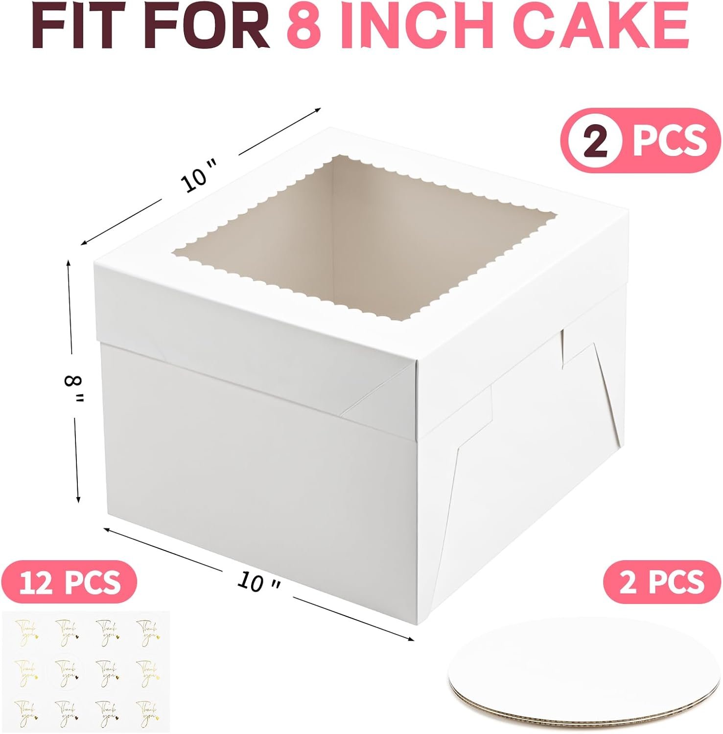 Logo Personalizado para Cajas de Pastel de 2 Paquetes, Cajas de 10 x 10 x 8 Pulgadas con Tableros, Contenedores Desechables con Tapas y Ventana para Bodas, Cumpleaños, Fiesta - Proveedor de Soluciones de Empaque. Logo Personalizado para Cajas de Pastel de 2 Paquetes, Cajas de 10 x 10 x 8 Pulgadas con Tableros, Contenedores Desechables con Tapas y Ventana para Bodas, Cumpleaños, Fiesta - Proveedor de Soluciones de Empaque.