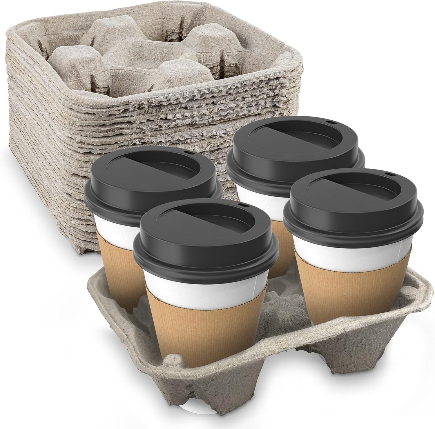 Logo Personalizado Portador de Bebidas de Fibra de Pulpa para 4 Tazas 8-32 oz - Soporte para Entrega - Pack de 25 - Fábrica Logo Personalizado Portador de Bebidas de Fibra de Pulpa para 4 Tazas 8-32 oz - Soporte para Entrega - Pack de 25 - Fábrica