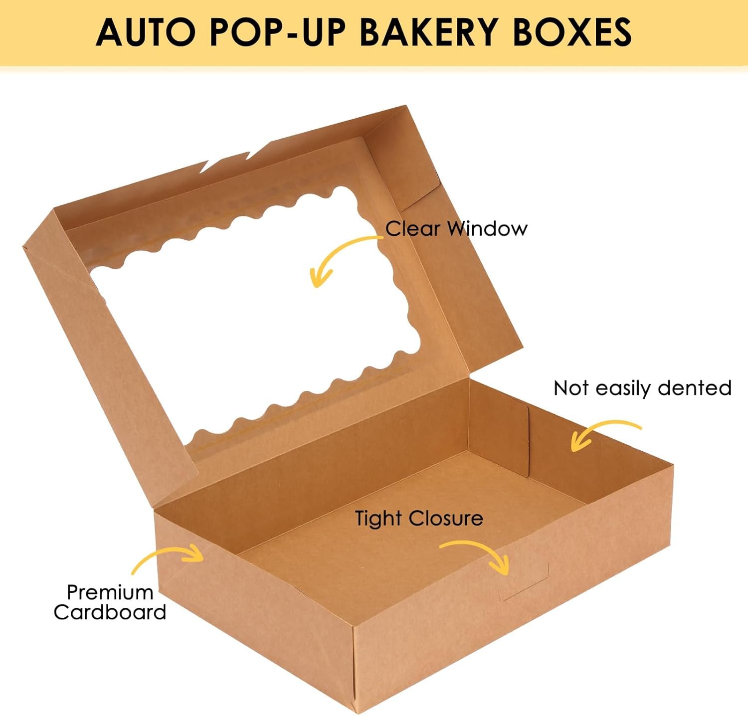 Logo Personalizado para Cajas de Pastelería de 15 piezas, 12x8x2.5 pulgadas, cajas para galletas auto-pop-up con ventanas ideales para fresas cubiertas de chocolate, donuts y pasteles, Fábrica de soluciones de embalaje.